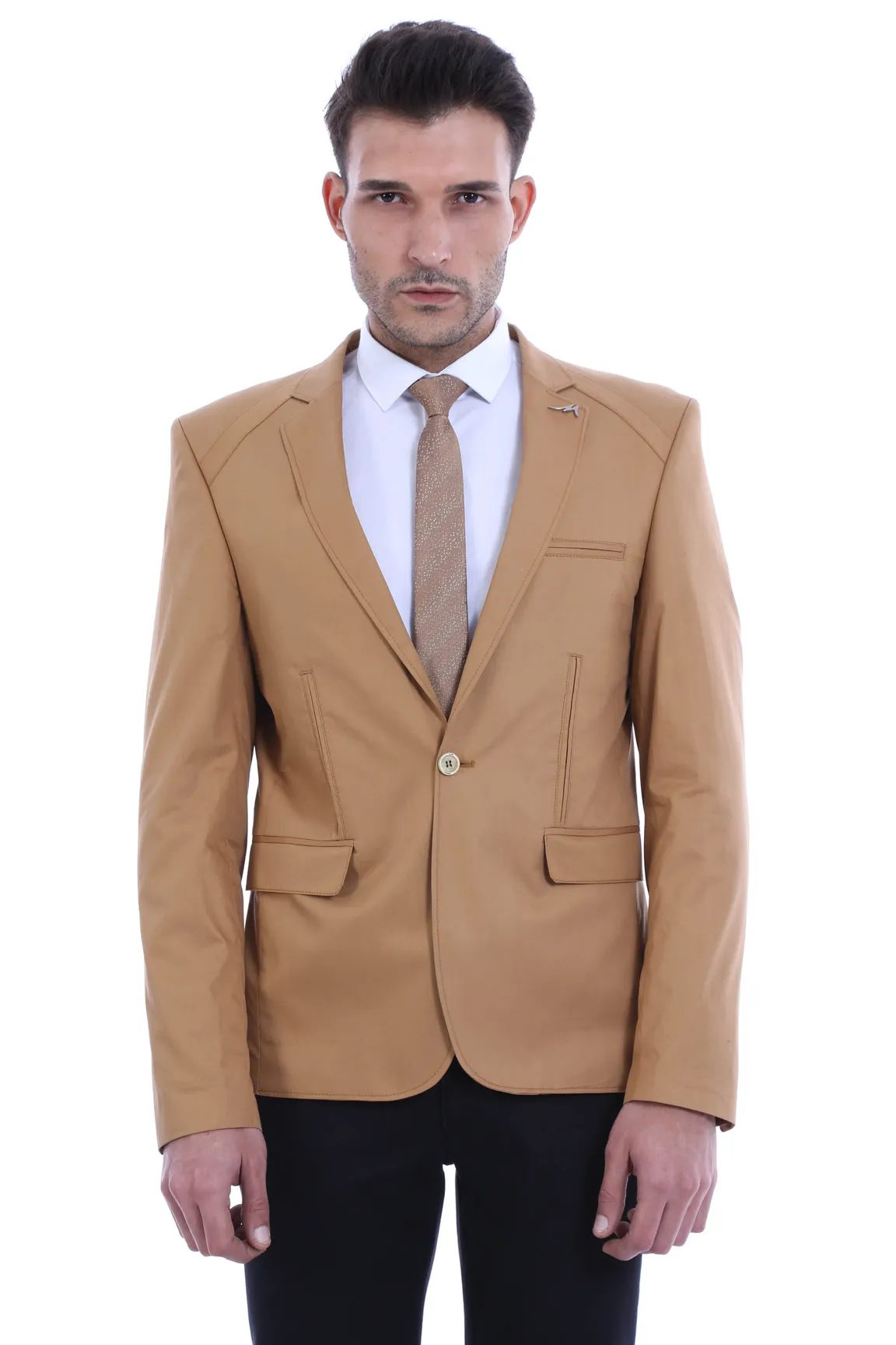 3 pocket Single Button Cotton Tan Jacket-Wessi sold by Wessi