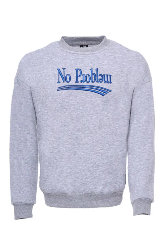 Grey Crew Neck Embroidered Men's Sweatshirt - Wessi sold by Wessi