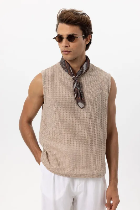 Men's Beige Textured Tank Top - Wessi sold by Wessi