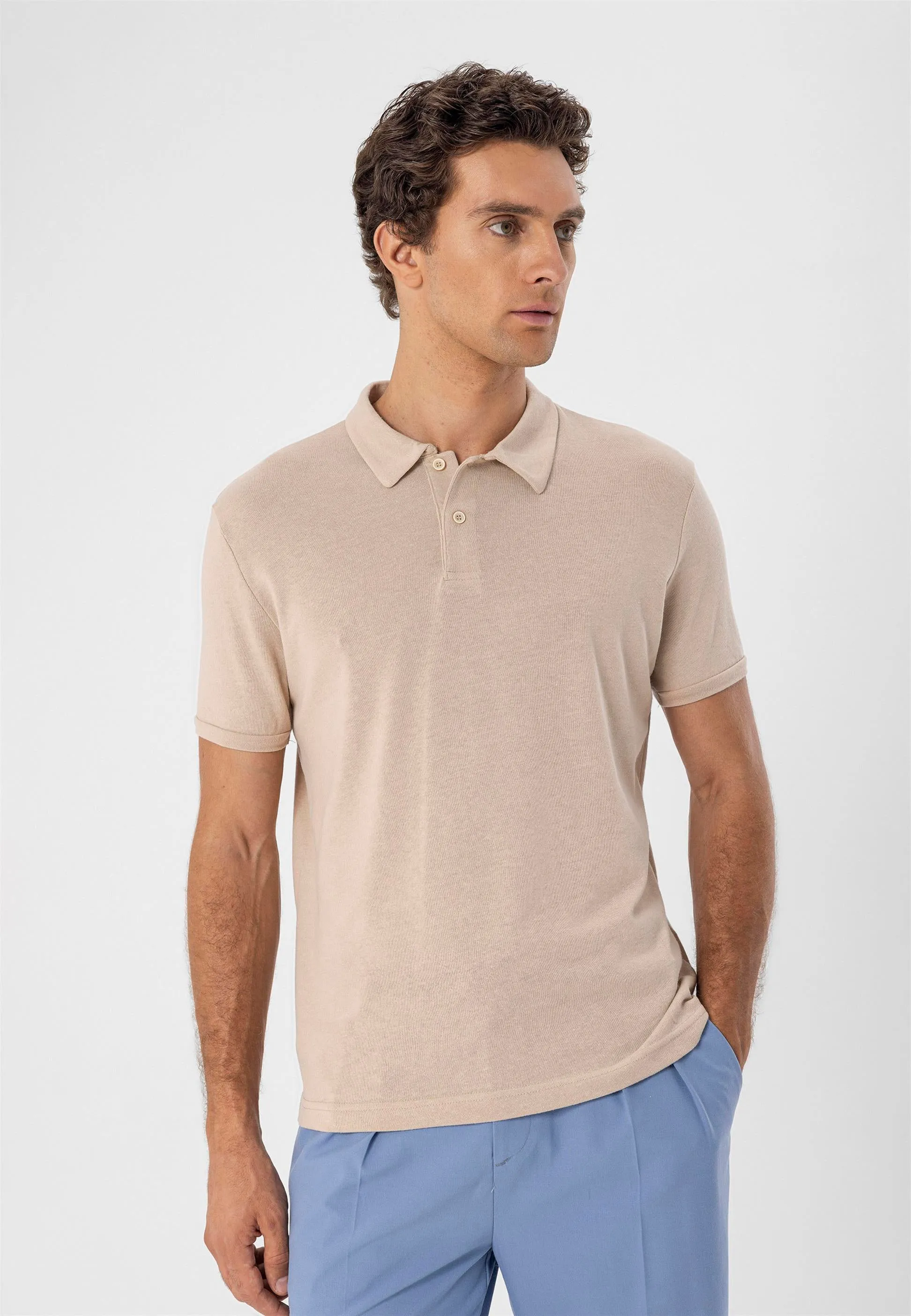 Men's Beige Polo Neck Slim Fit T-Shirt - Wessi sold by Wessi product image thumbnail 5