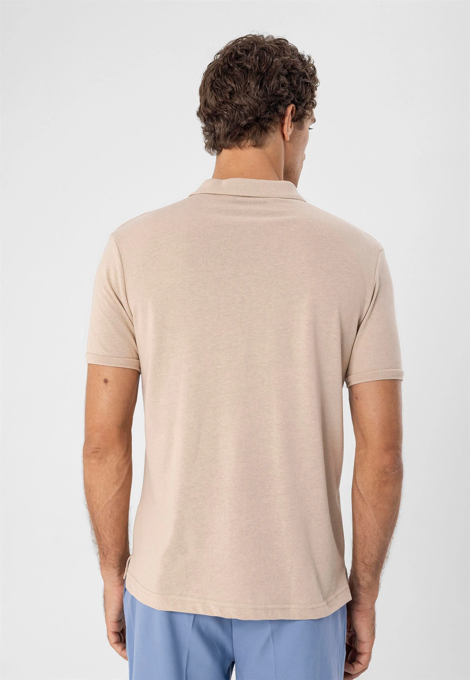 Men's Beige Polo Neck Slim Fit T-Shirt - Wessi sold by Wessi product image thumbnail 3