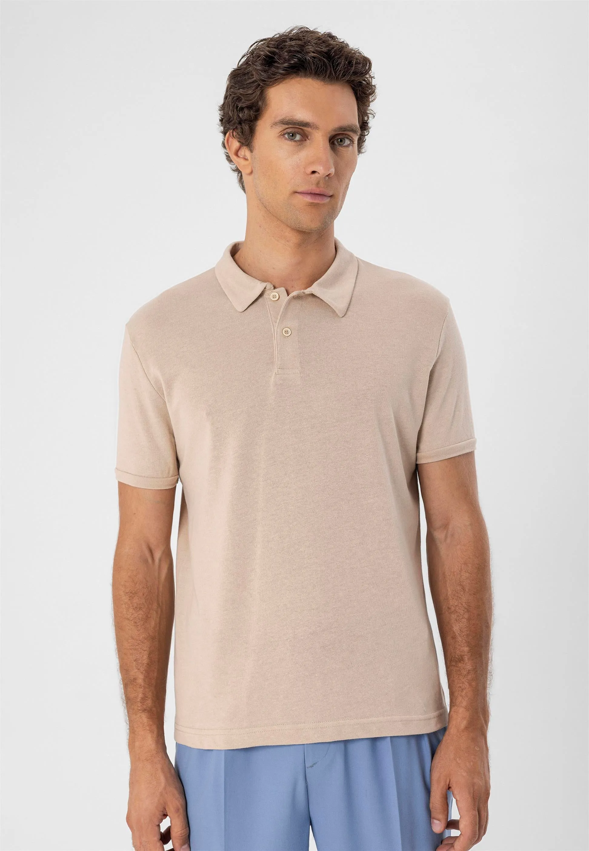 Men's Beige Polo Neck Slim Fit T-Shirt - Wessi sold by Wessi product image thumbnail 4