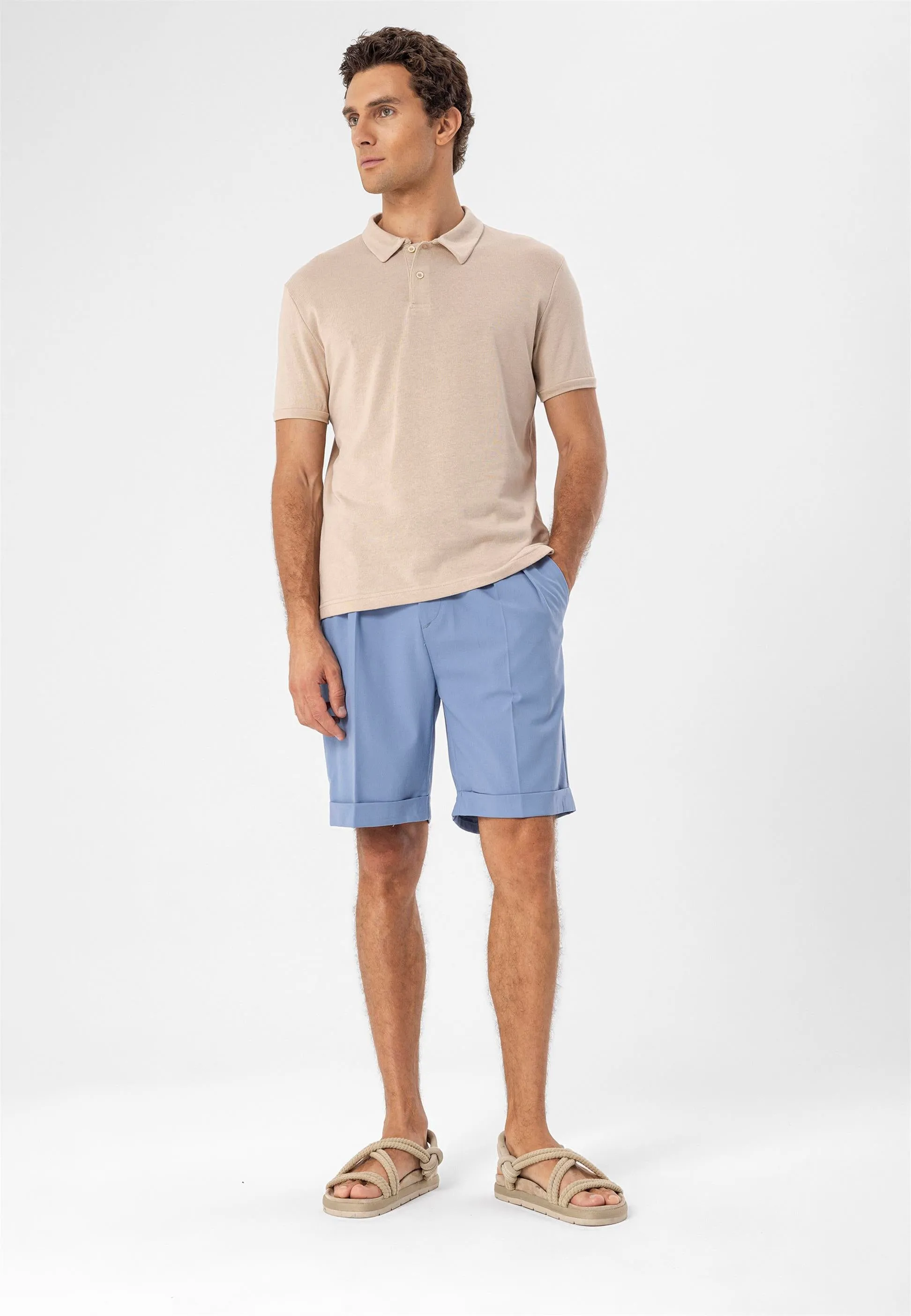 Men's Beige Polo Neck Slim Fit T-Shirt - Wessi sold by Wessi