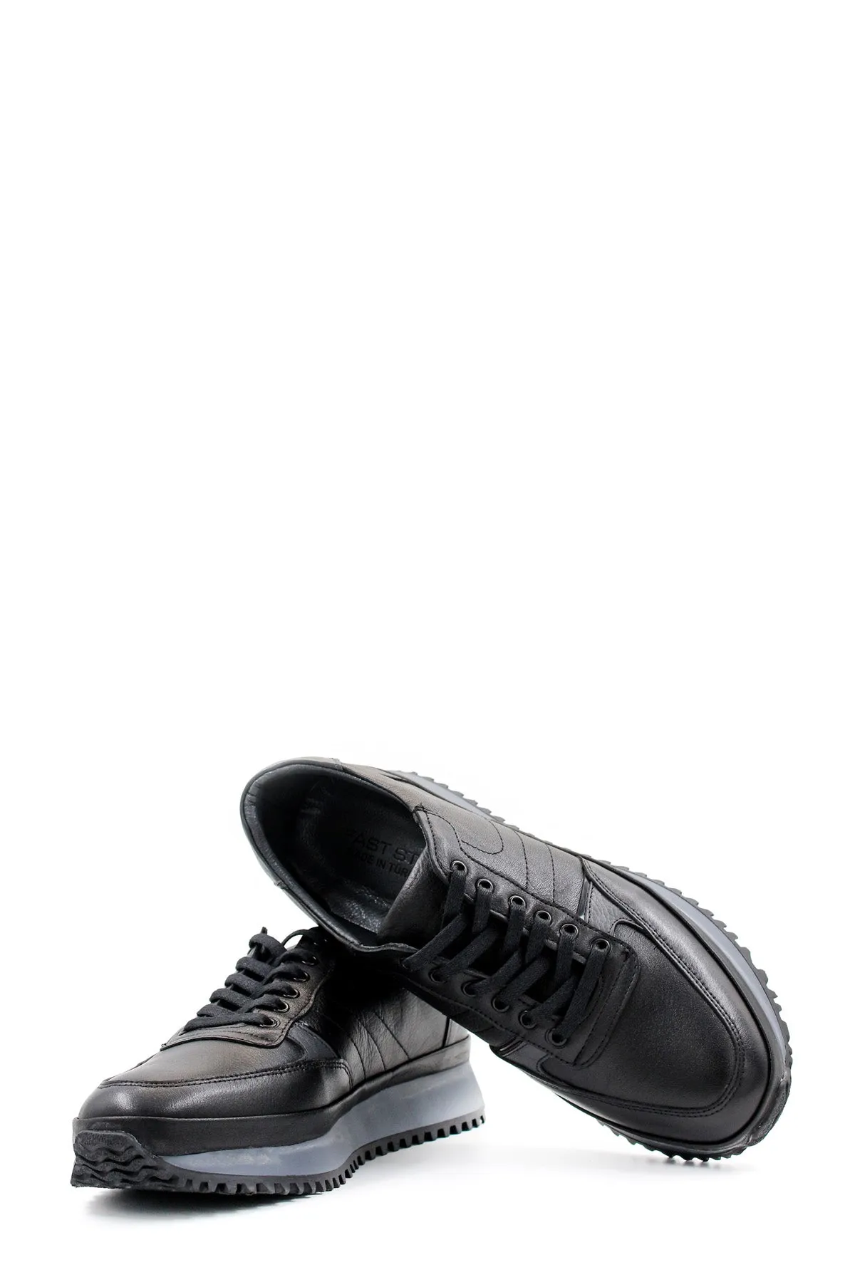 Men's Black Leather Lace-Up Sneakers with Contrasting Sole - Wessi sold by Wessi product image thumbnail 5