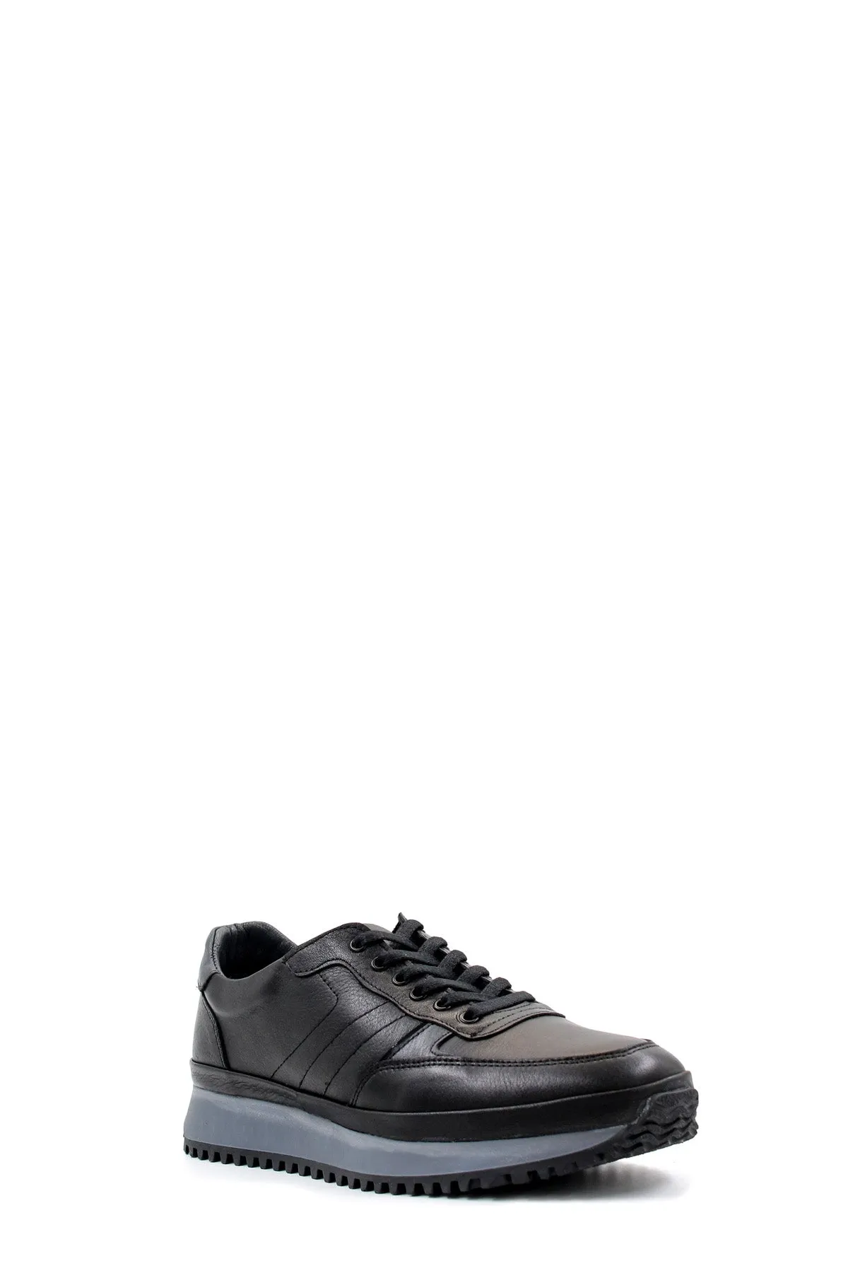 Men's Black Leather Lace-Up Sneakers with Contrasting Sole - Wessi sold by Wessi product image thumbnail 3