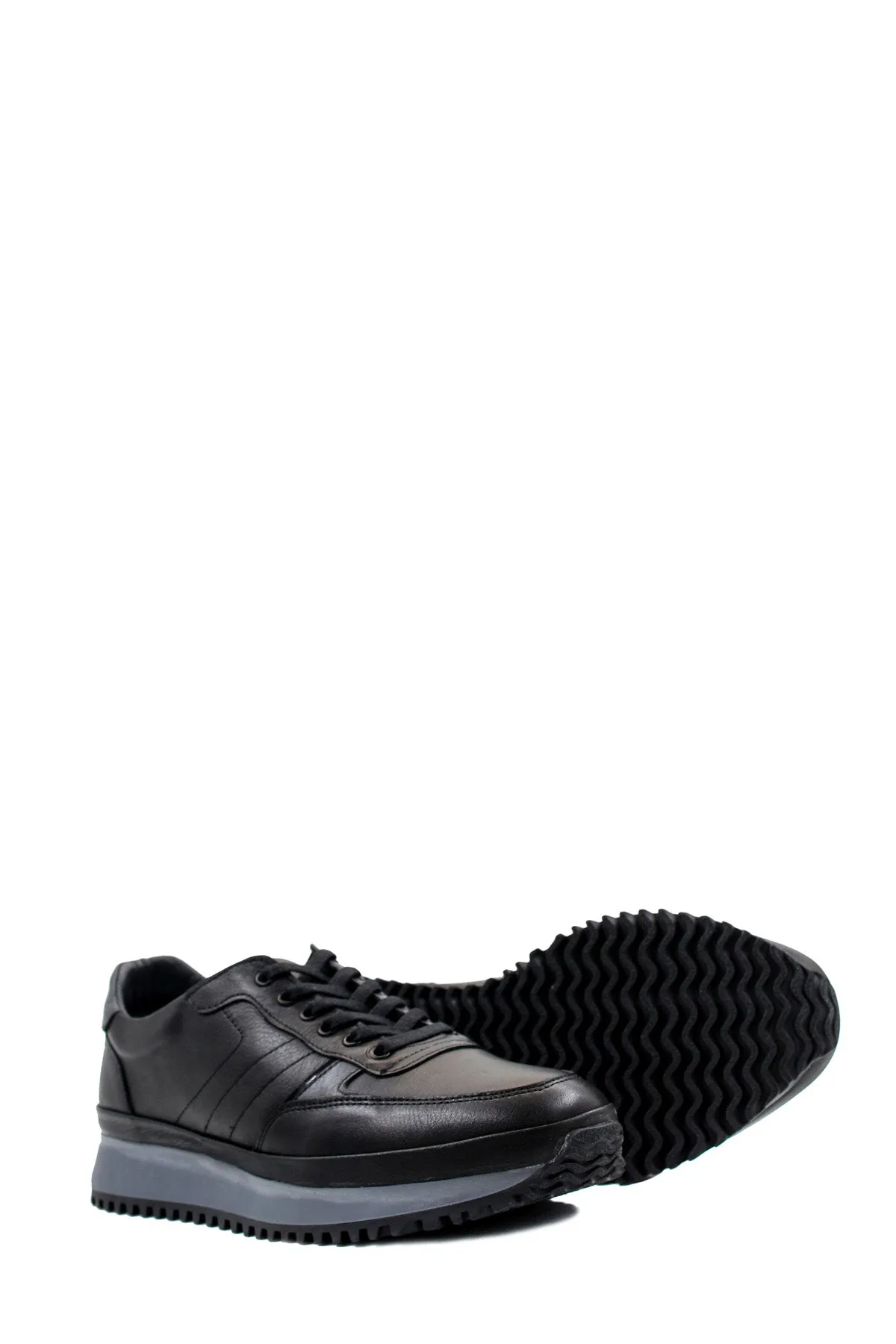 Men's Black Leather Lace-Up Sneakers with Contrasting Sole - Wessi sold by Wessi product image thumbnail 4