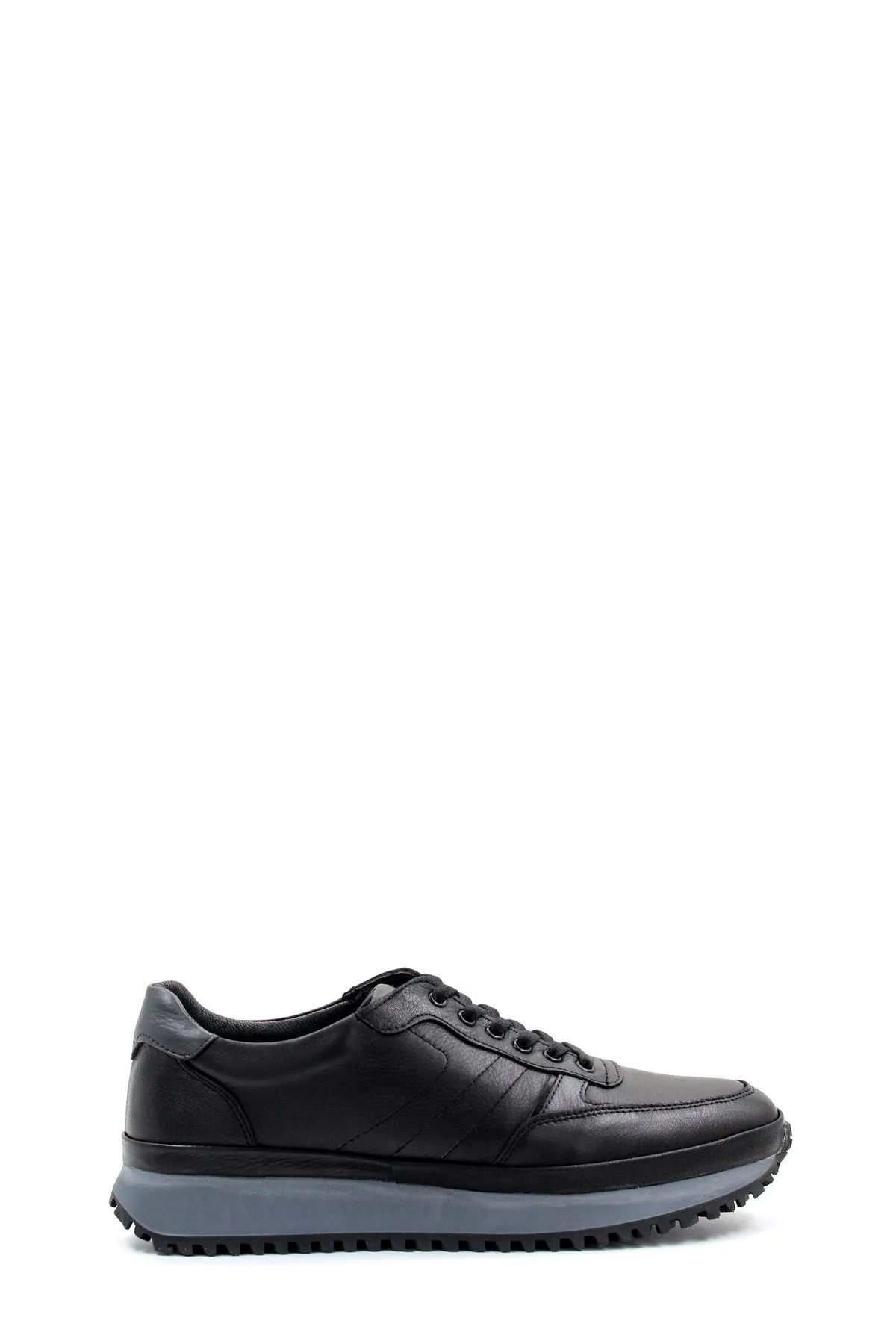 Men's Black Leather Lace-Up Sneakers with Contrasting Sole - Wessi sold by Wessi