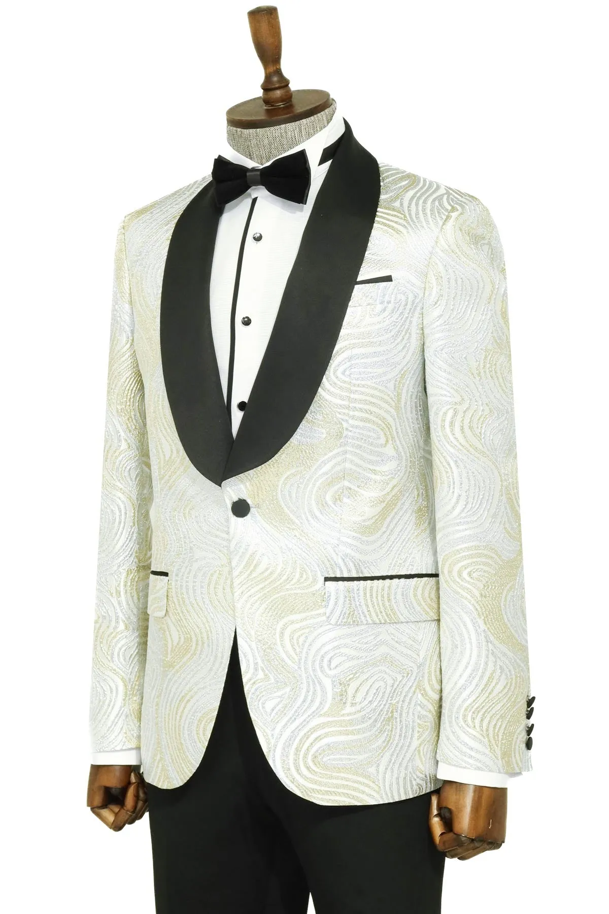 Gold Patterned Over White Men Tuxedo Blazer - Wessi sold by Wessi product image thumbnail 3