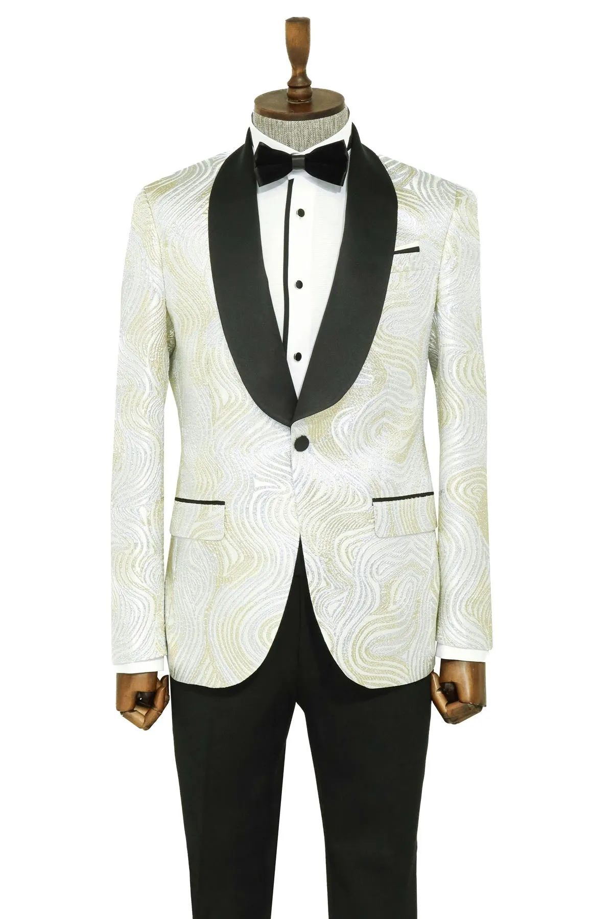 Gold Patterned Over White Men Tuxedo Blazer - Wessi sold by Wessi product image thumbnail 5