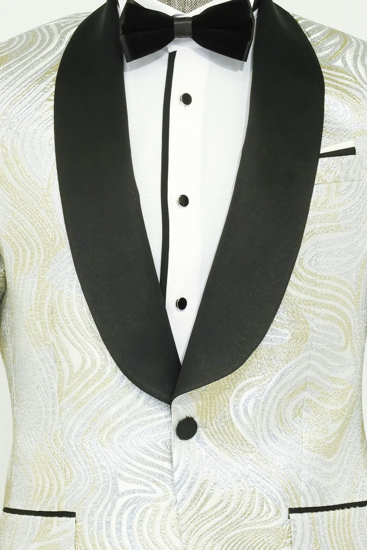 Gold Patterned Over White Men Tuxedo Blazer - Wessi sold by Wessi product image thumbnail 2