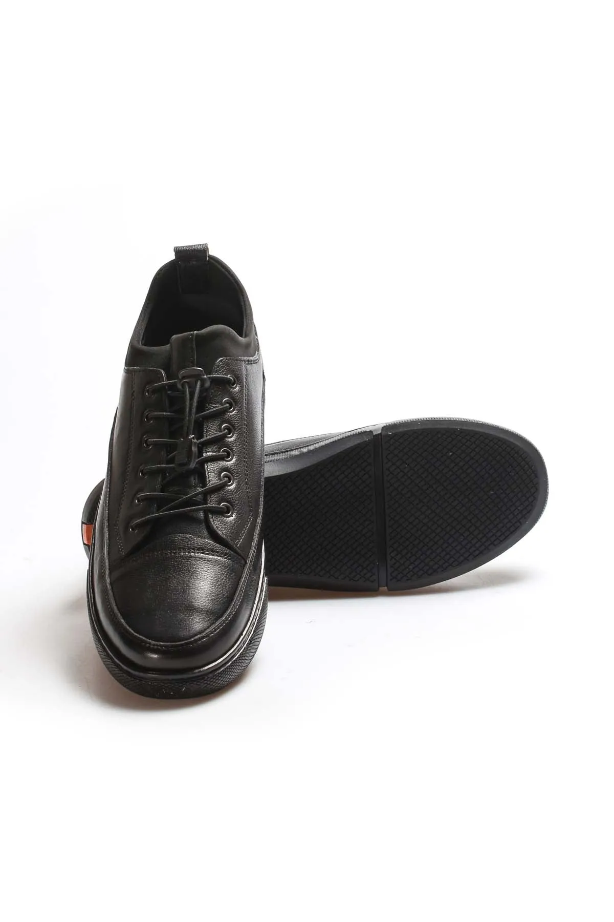 Men's Black Leather Sneakers with Lace-Up Closure and Textured Sole - Wessi sold by Wessi product image thumbnail 4