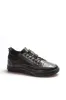 Men's Black Leather Sneakers with Lace-Up Closure and Textured Sole - Wessi sold by Wessi