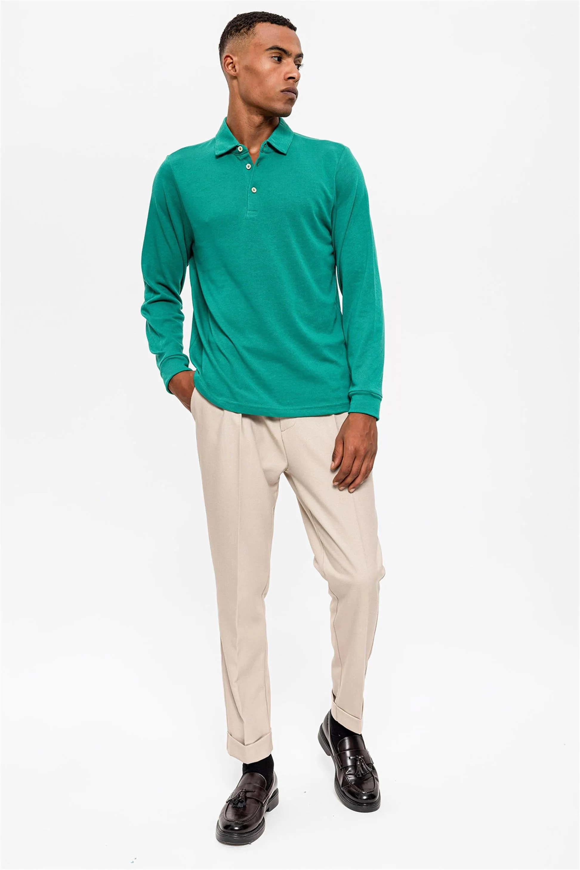 Green Polo Neck Long Sleeve Men's Sweater - Wessi sold by Wessi