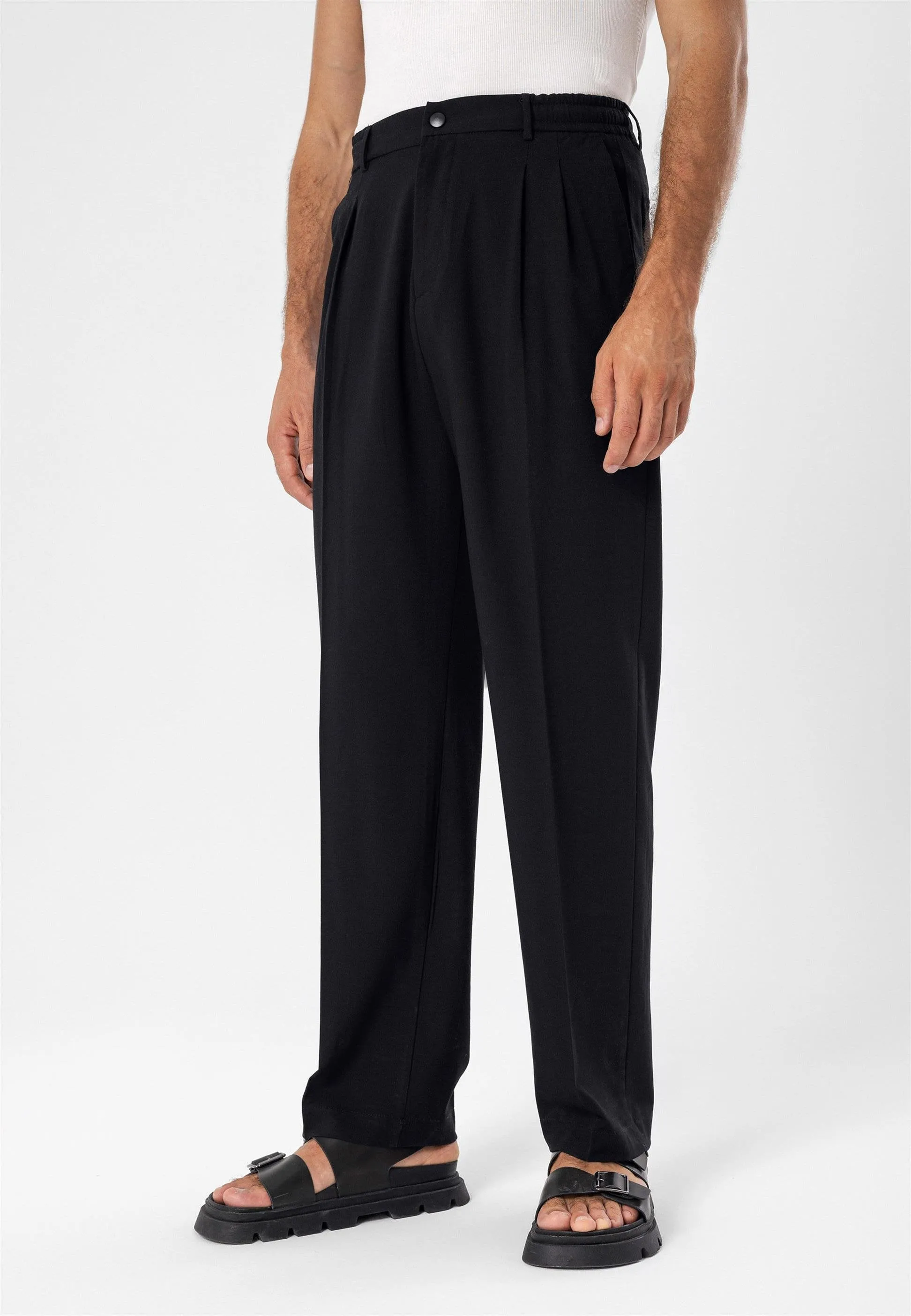 Black Elastic Waist High Waist Pleated Men's Trousers - Wessi sold by Wessi product image thumbnail 2