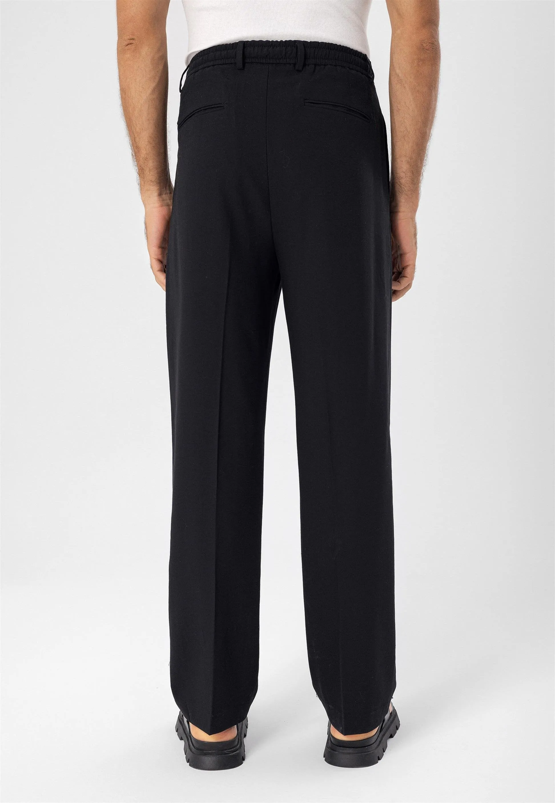 Black Elastic Waist High Waist Pleated Men's Trousers - Wessi sold by Wessi product image thumbnail 4