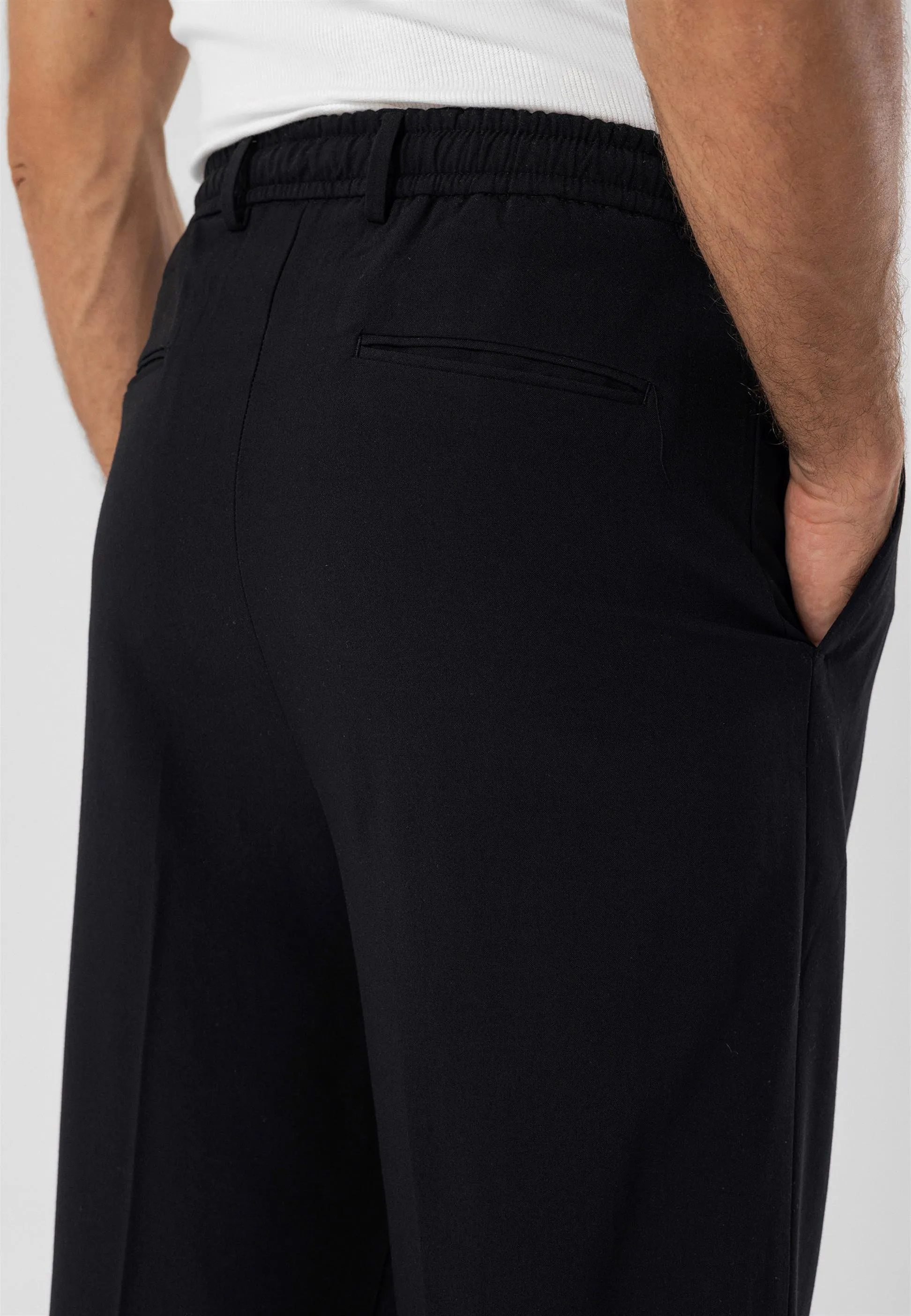 Black Elastic Waist High Waist Pleated Men's Trousers - Wessi sold by Wessi product image thumbnail 5