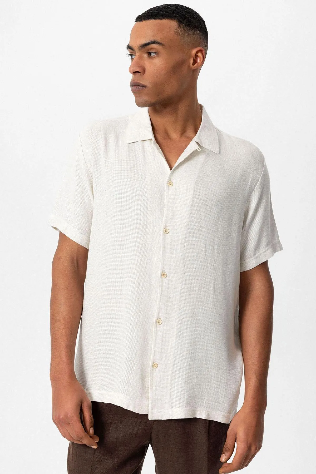 Men's Ecru Knit Textured Camp Collar Shirt - Wessi sold by Wessi product image thumbnail 4