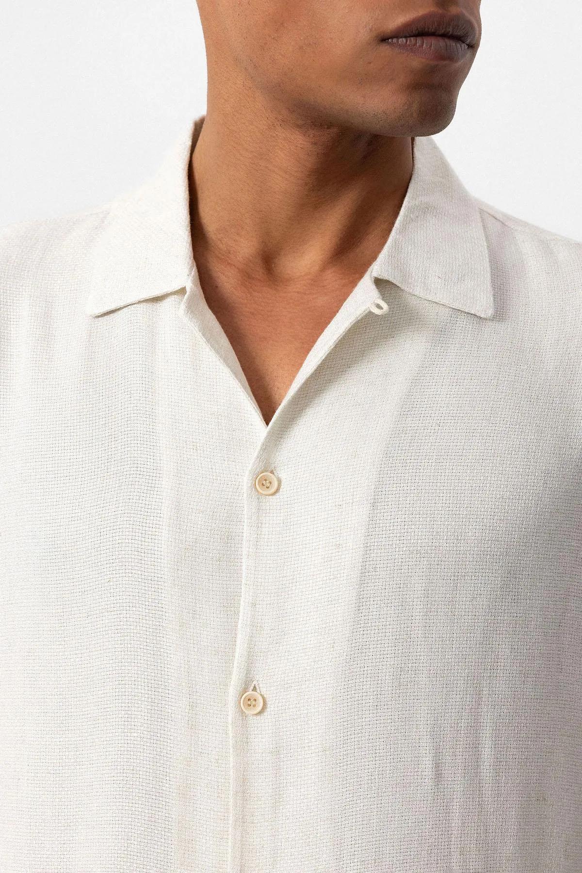 Men's Ecru Knit Textured Camp Collar Shirt - Wessi sold by Wessi product image thumbnail 5