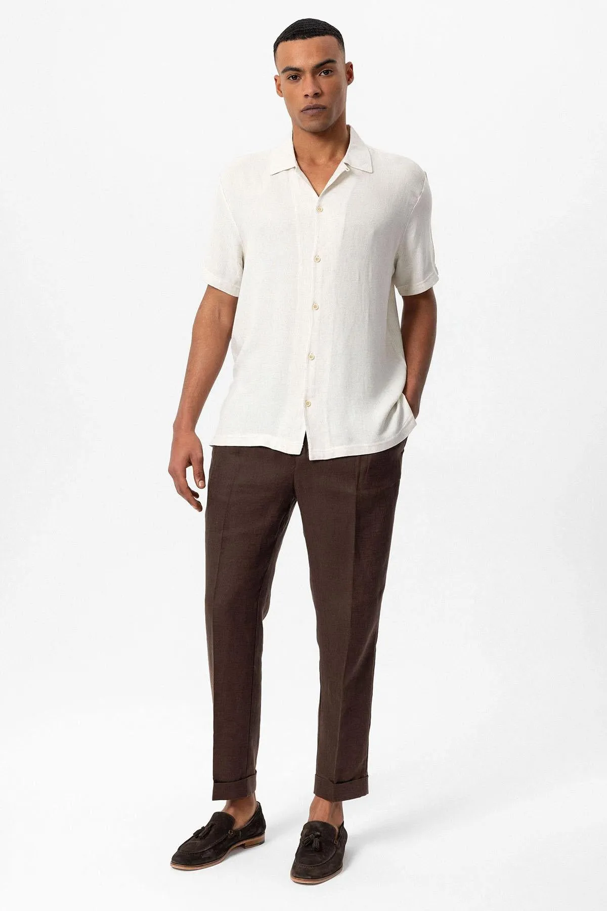 Men's Ecru Knit Textured Camp Collar Shirt - Wessi sold by Wessi product image thumbnail 3