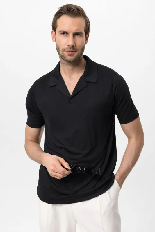 Men's Black Camp Collar Regular Fit  T-Shirt - Wessi sold by Wessi