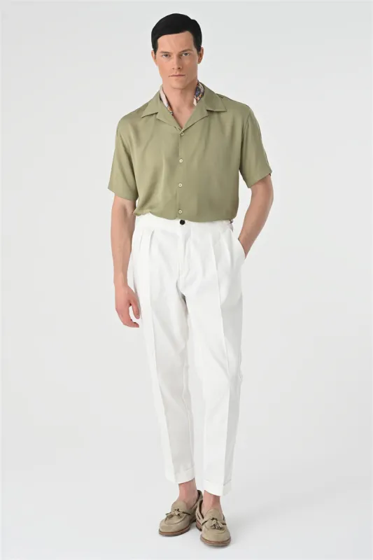 Men's Khaki Open Collar Oversized Short Sleeve Shirt - Wessi sold by Wessi