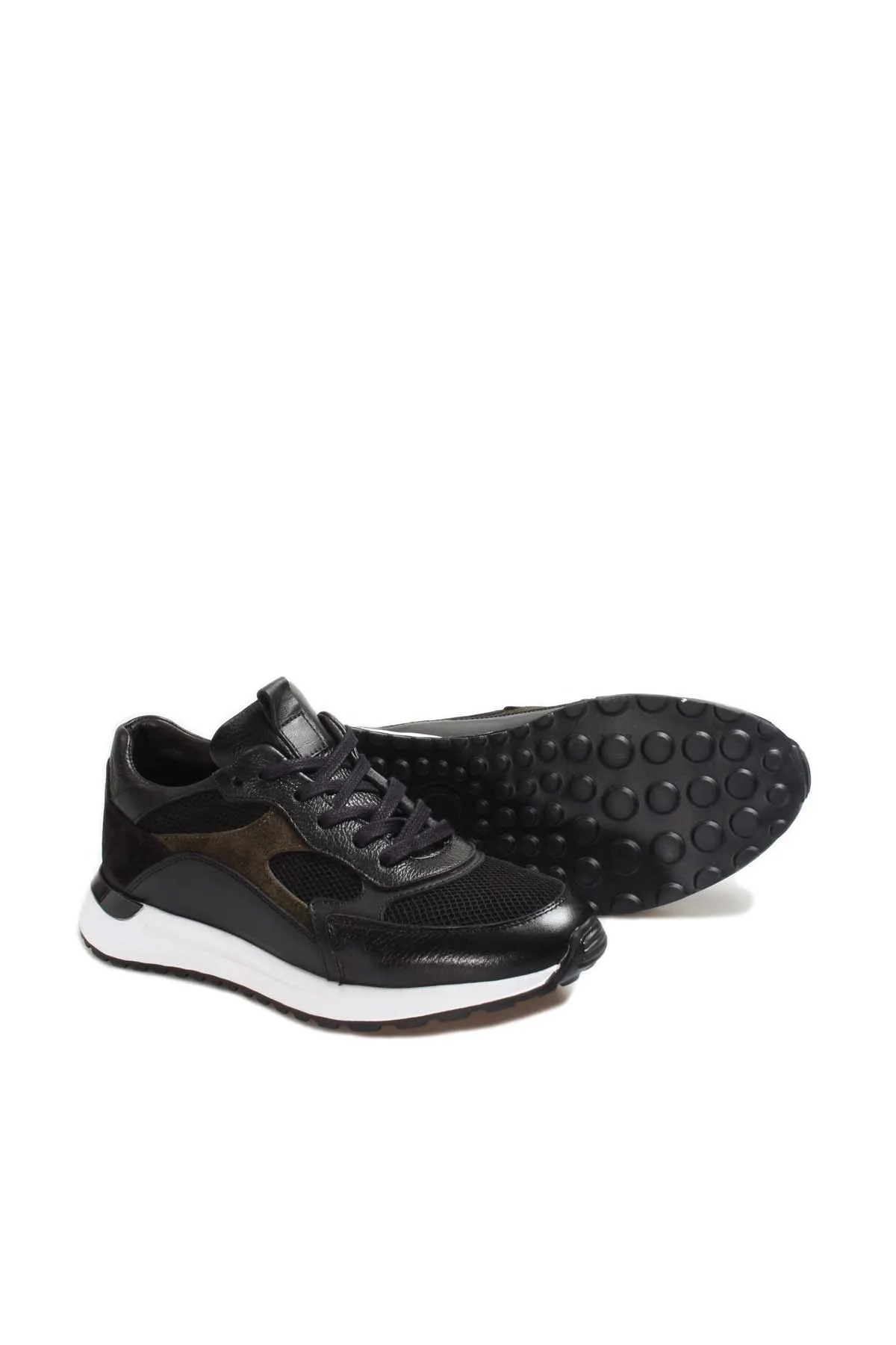 Men's Black Leather Sneakers with Mesh Panels and White Sole - Wessi sold by Wessi product image thumbnail 5