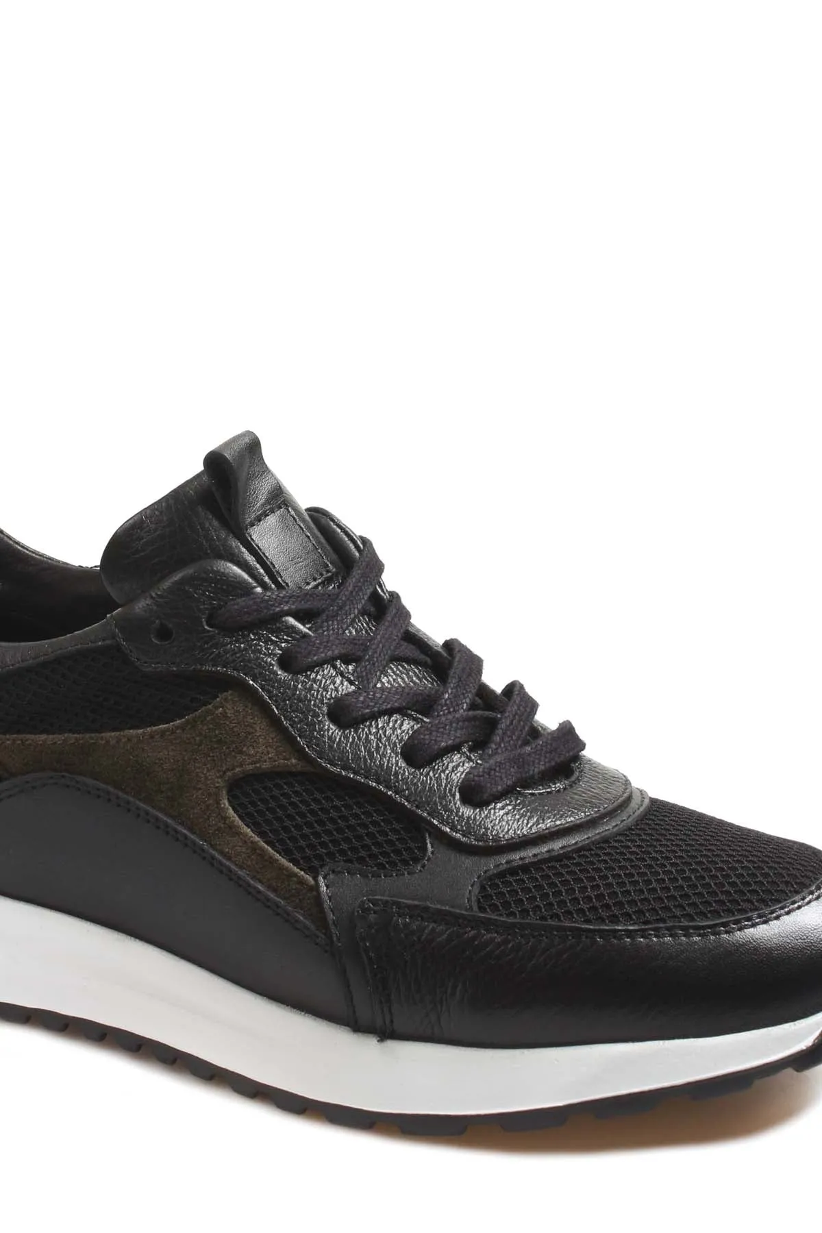 Men's Black Leather Sneakers with Mesh Panels and White Sole - Wessi sold by Wessi product image thumbnail 4