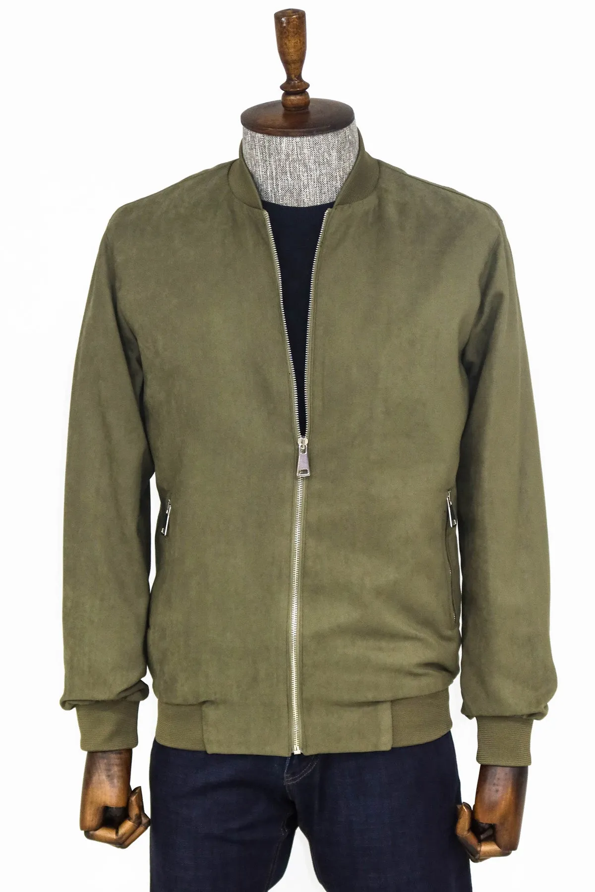 Plain Zippered Pockets Light Green Men Bomber Coat - Wessi sold by Wessi