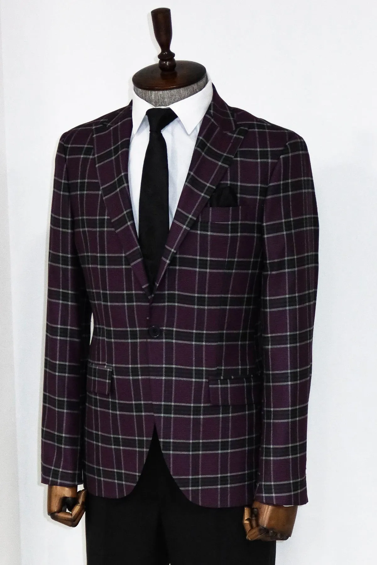 Slim Fit Peak Lapel Purple Men Blazer and Trousers Combination - Wessi sold by Wessi product image thumbnail 4