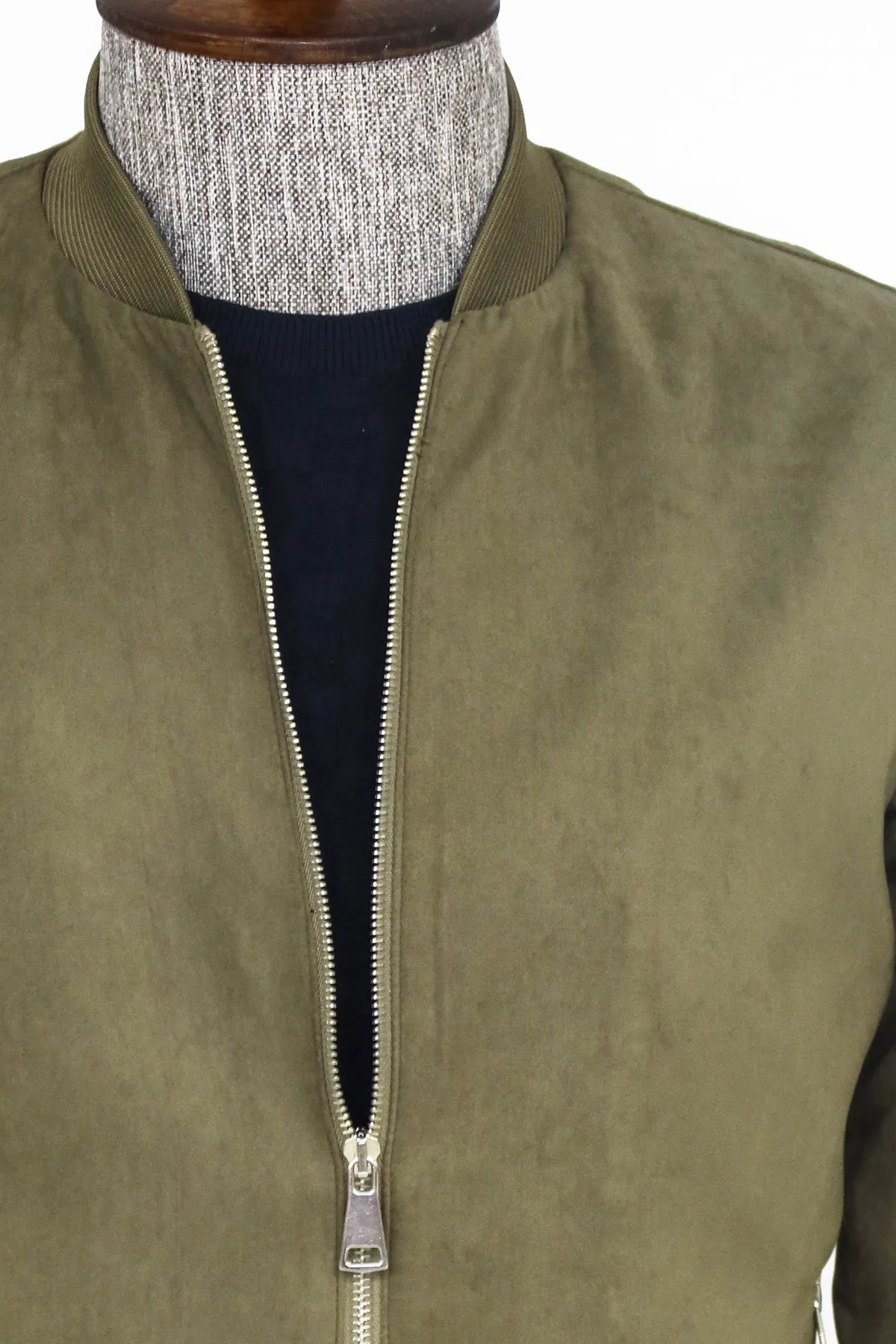 Plain Zippered Pockets Light Green Men Bomber Coat - Wessi sold by Wessi product image thumbnail 2