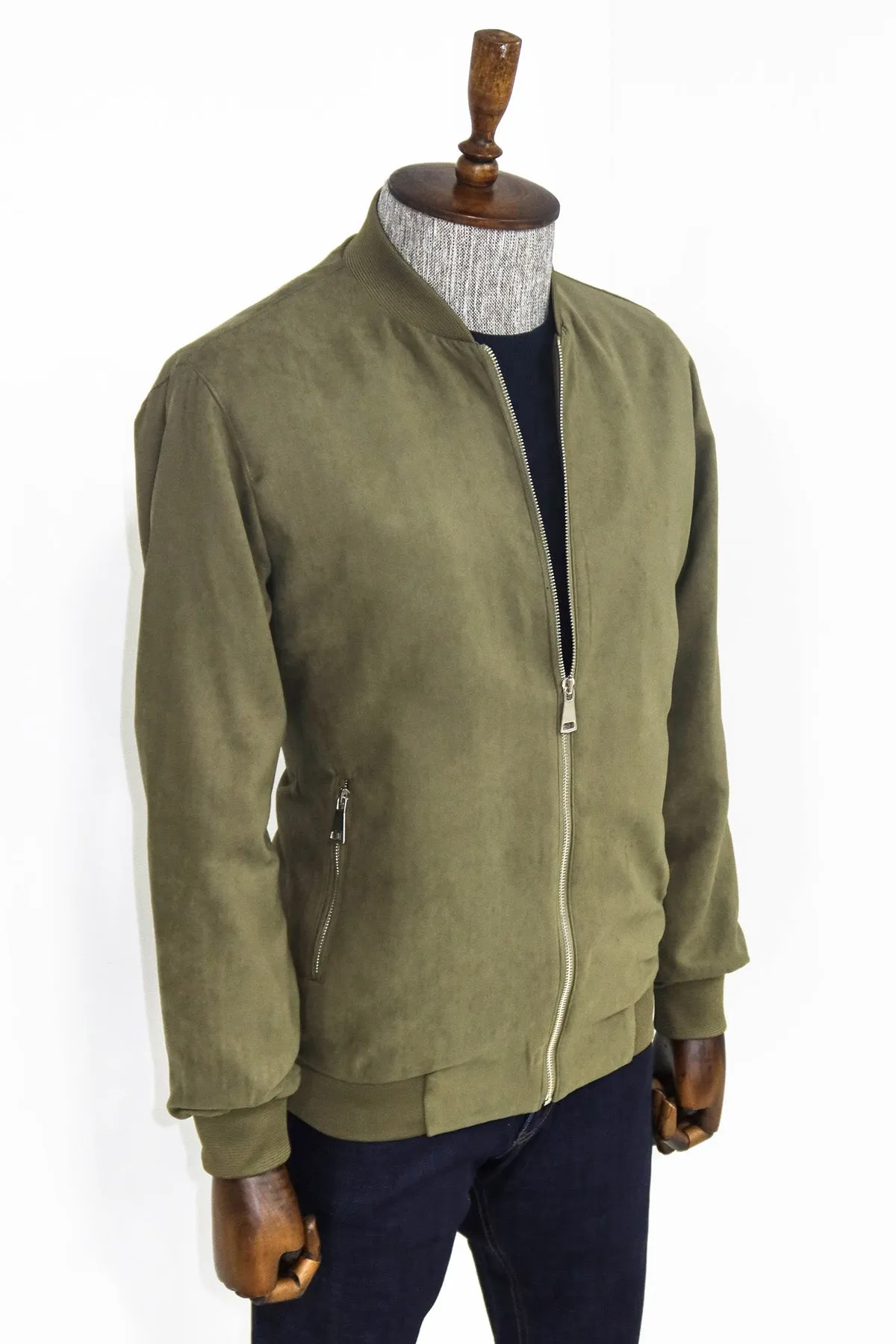 Plain Zippered Pockets Light Green Men Bomber Coat - Wessi sold by Wessi product image thumbnail 4