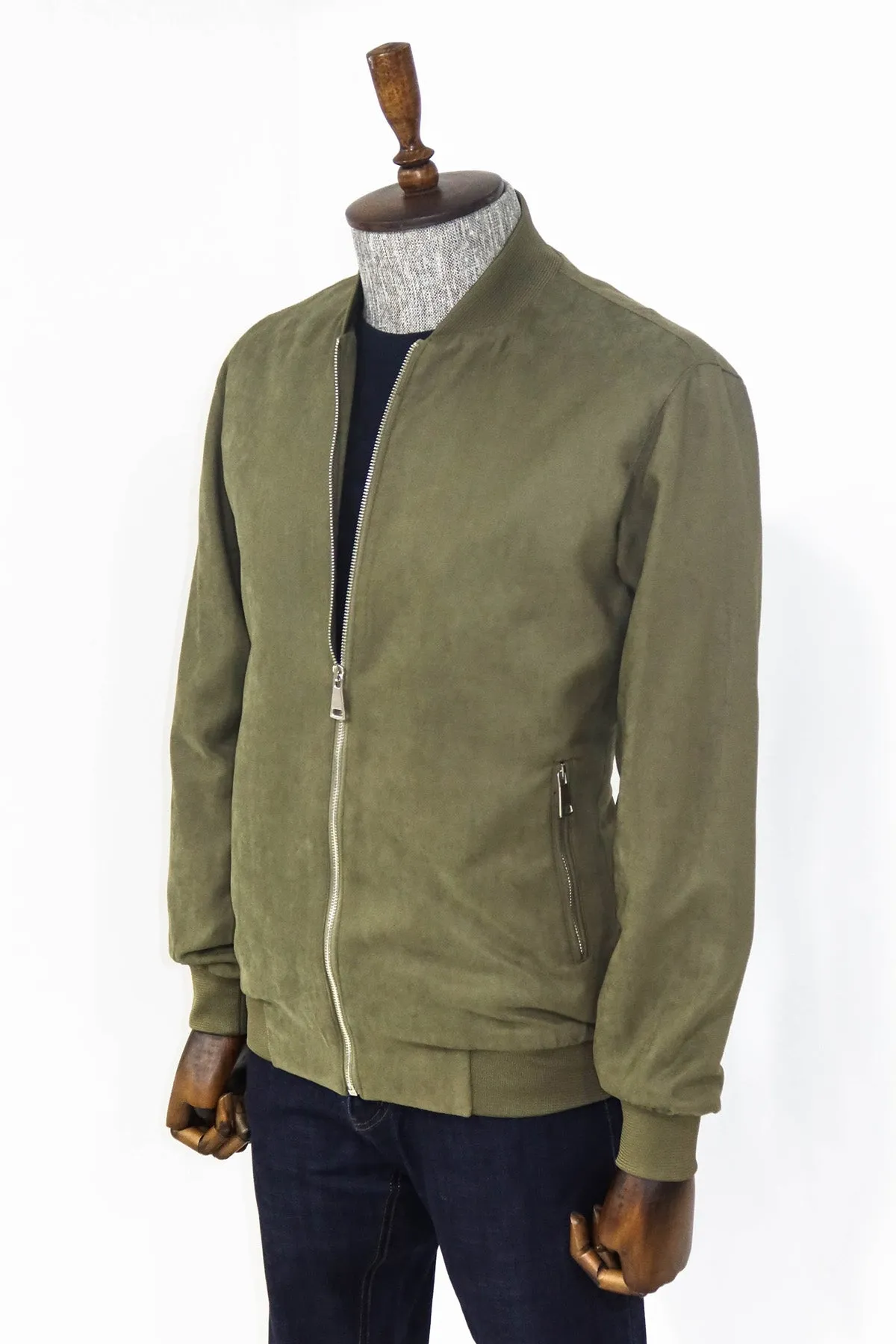 Plain Zippered Pockets Light Green Men Bomber Coat - Wessi sold by Wessi product image thumbnail 3