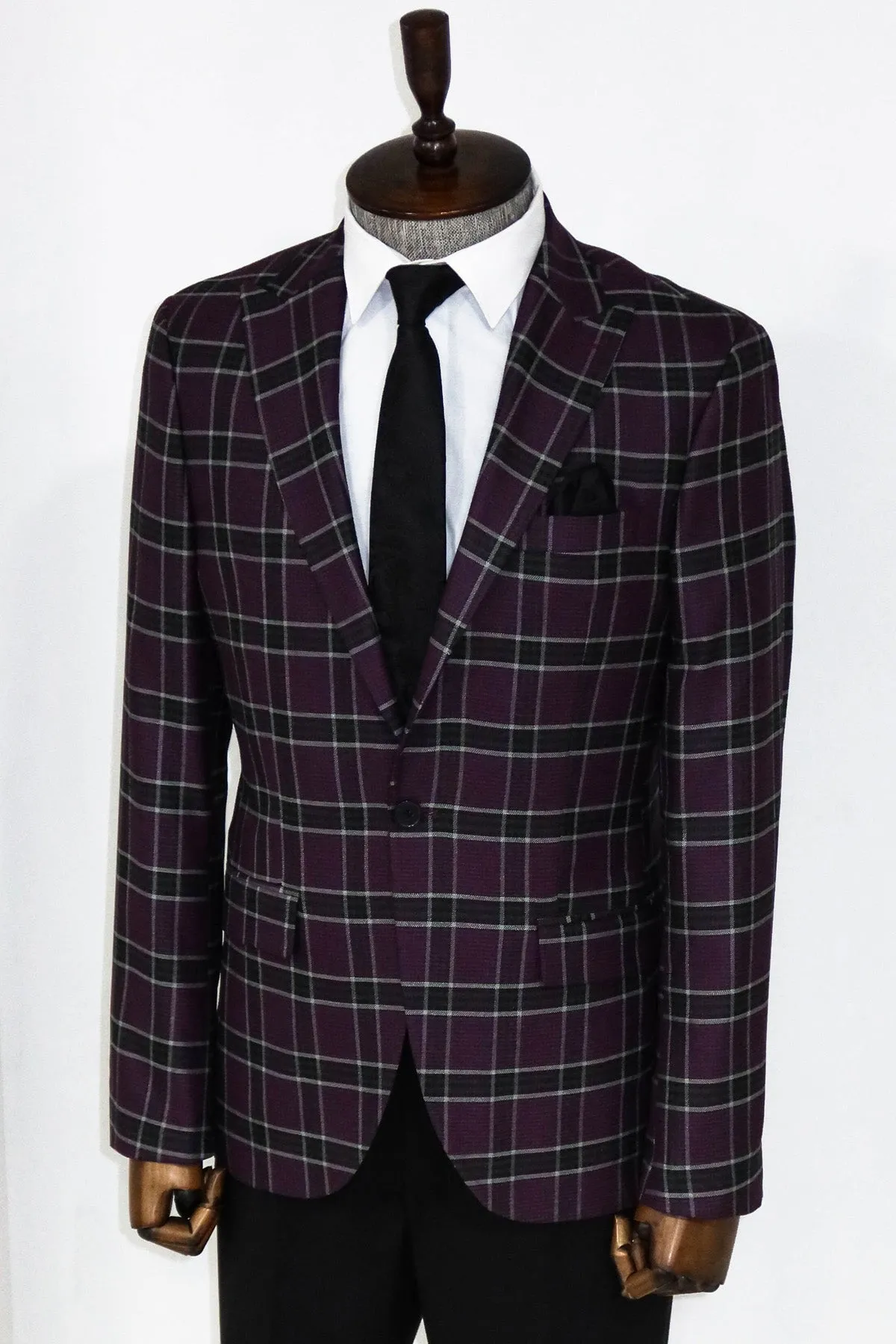 Slim Fit Peak Lapel Purple Men Blazer and Trousers Combination - Wessi sold by Wessi product image thumbnail 5