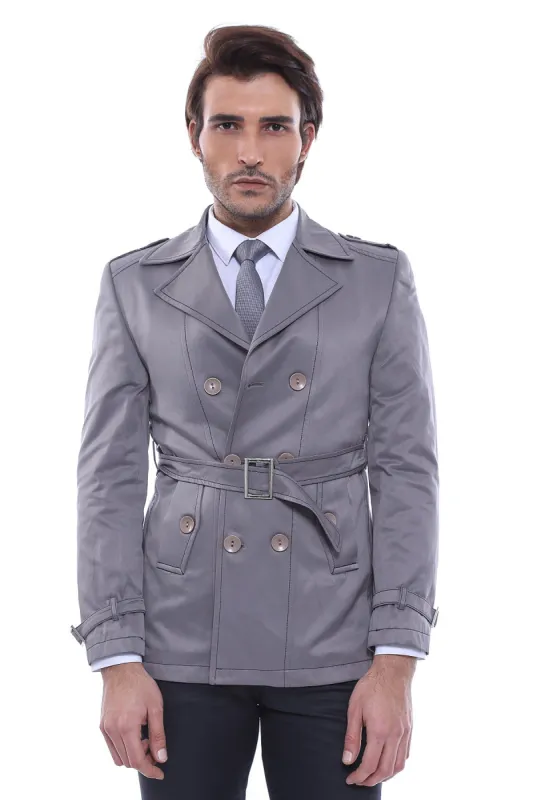 Double Breasted Grey Men Trench Coat - Wessi sold by Wessi