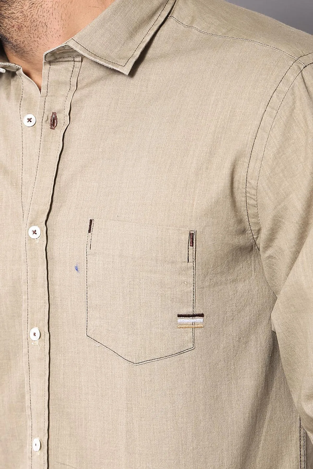 Cotton Long Sleeves Beige Men Shirt - Wessi sold by Wessi product image thumbnail 2