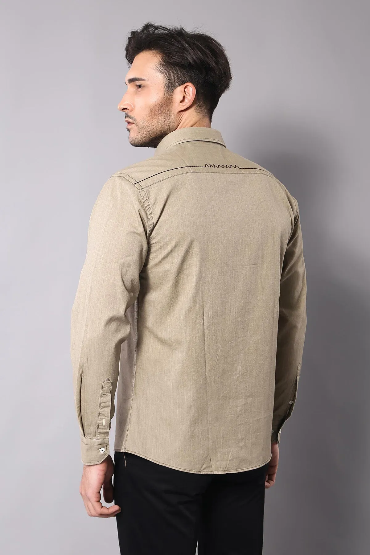 Cotton Long Sleeves Beige Men Shirt - Wessi sold by Wessi product image thumbnail 4