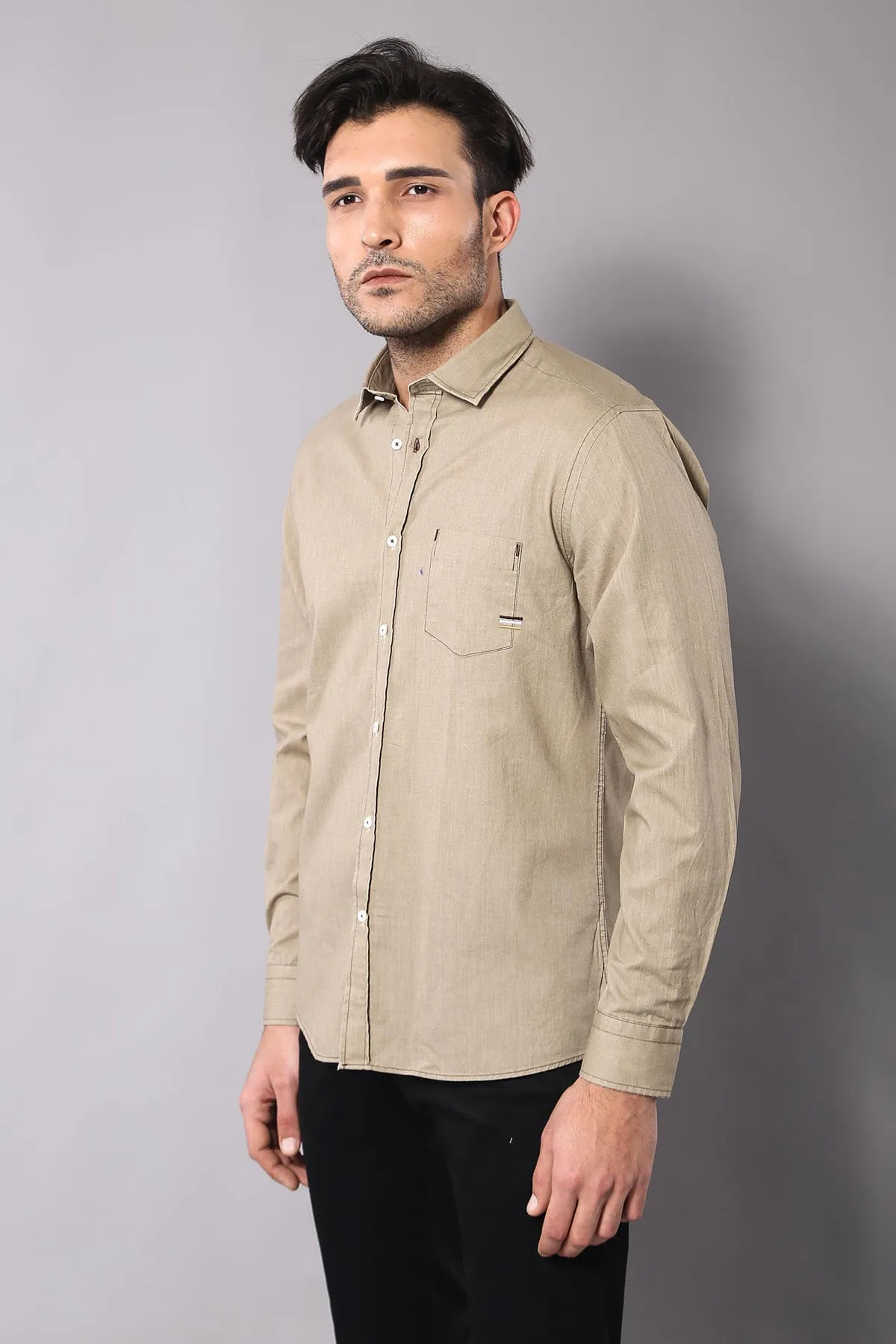 Cotton Long Sleeves Beige Men Shirt - Wessi sold by Wessi product image thumbnail 3