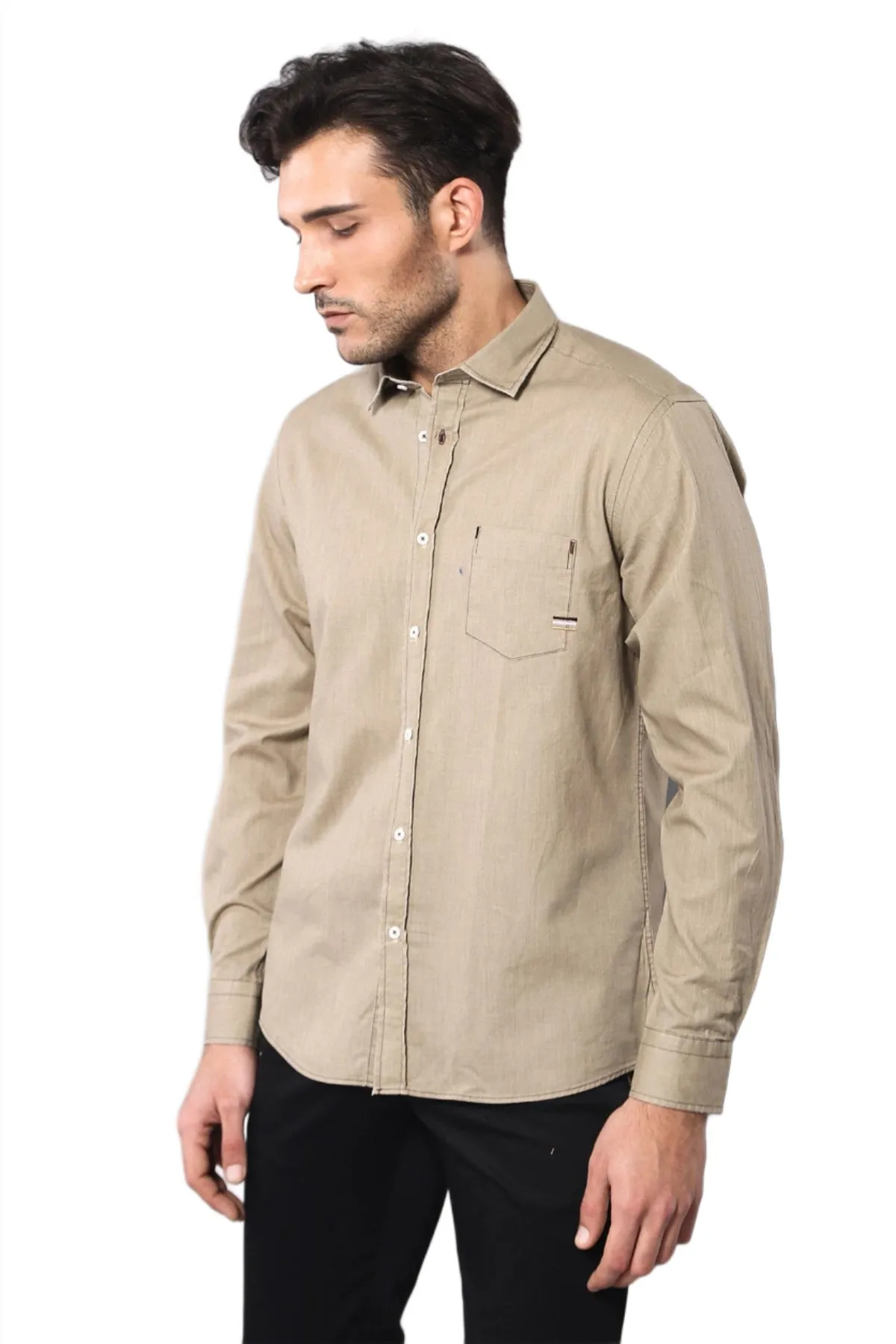 Cotton Long Sleeves Beige Men Shirt - Wessi sold by Wessi