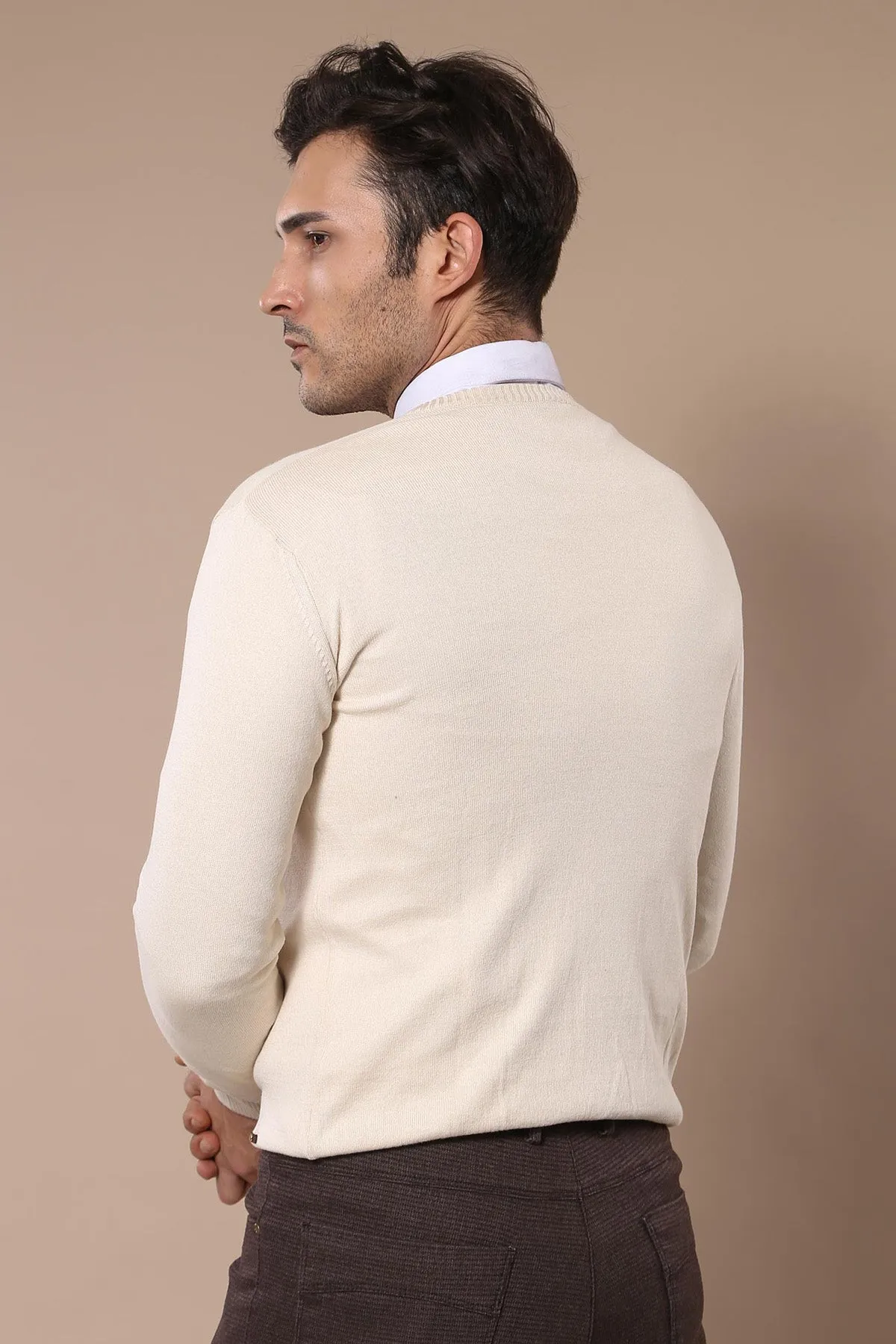V Neck Cream Sweater - Wessi sold by Wessi product image thumbnail 4