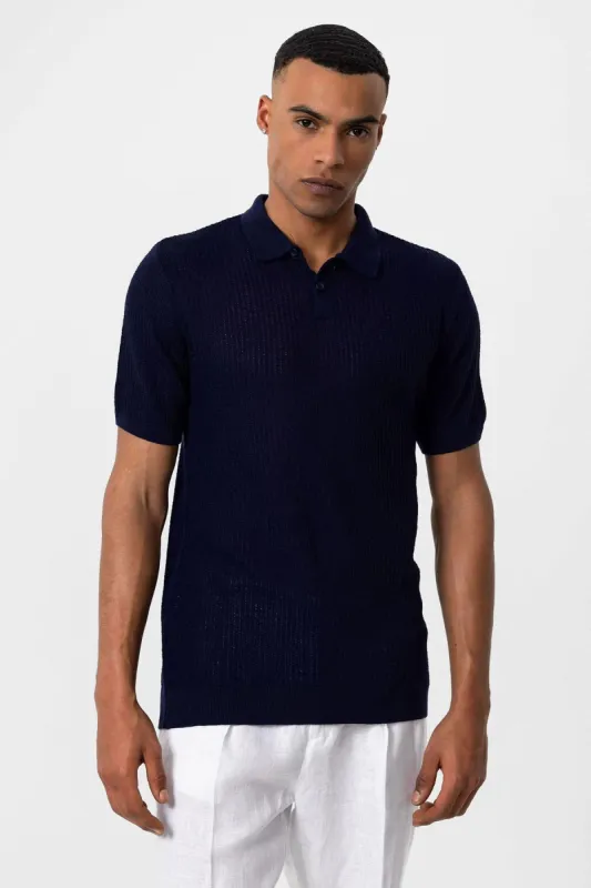 Men's Navy Blue Polo Collar Knit T-Shirt - Wessi sold by Wessi