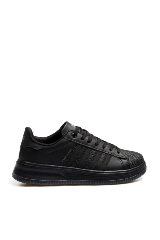 Men's All-Black Leather Low-Top Sneakers with Textured Toe - Wessi sold by Wessi