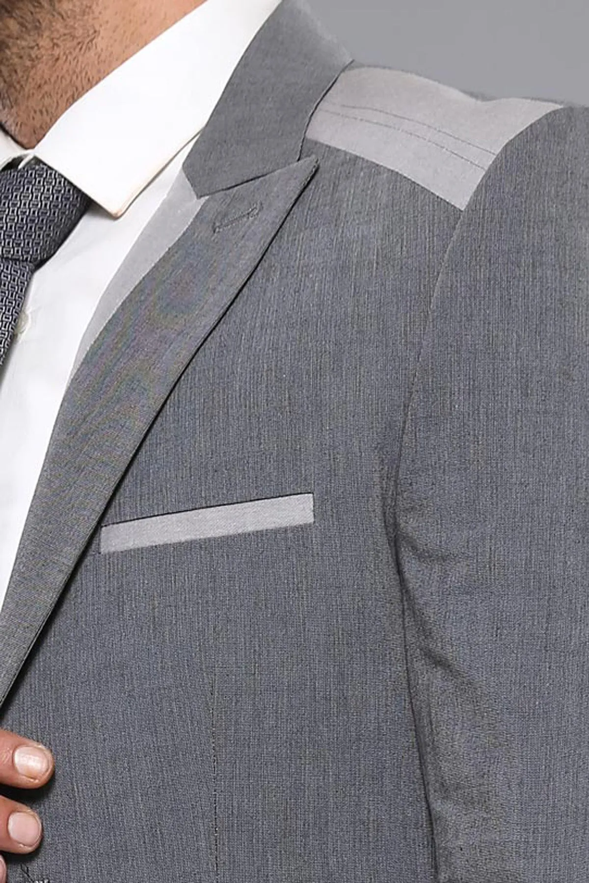 Double Button Bag Pocket Pointed Collar Grey Jacket-Wessi sold by Wessi product image thumbnail 2