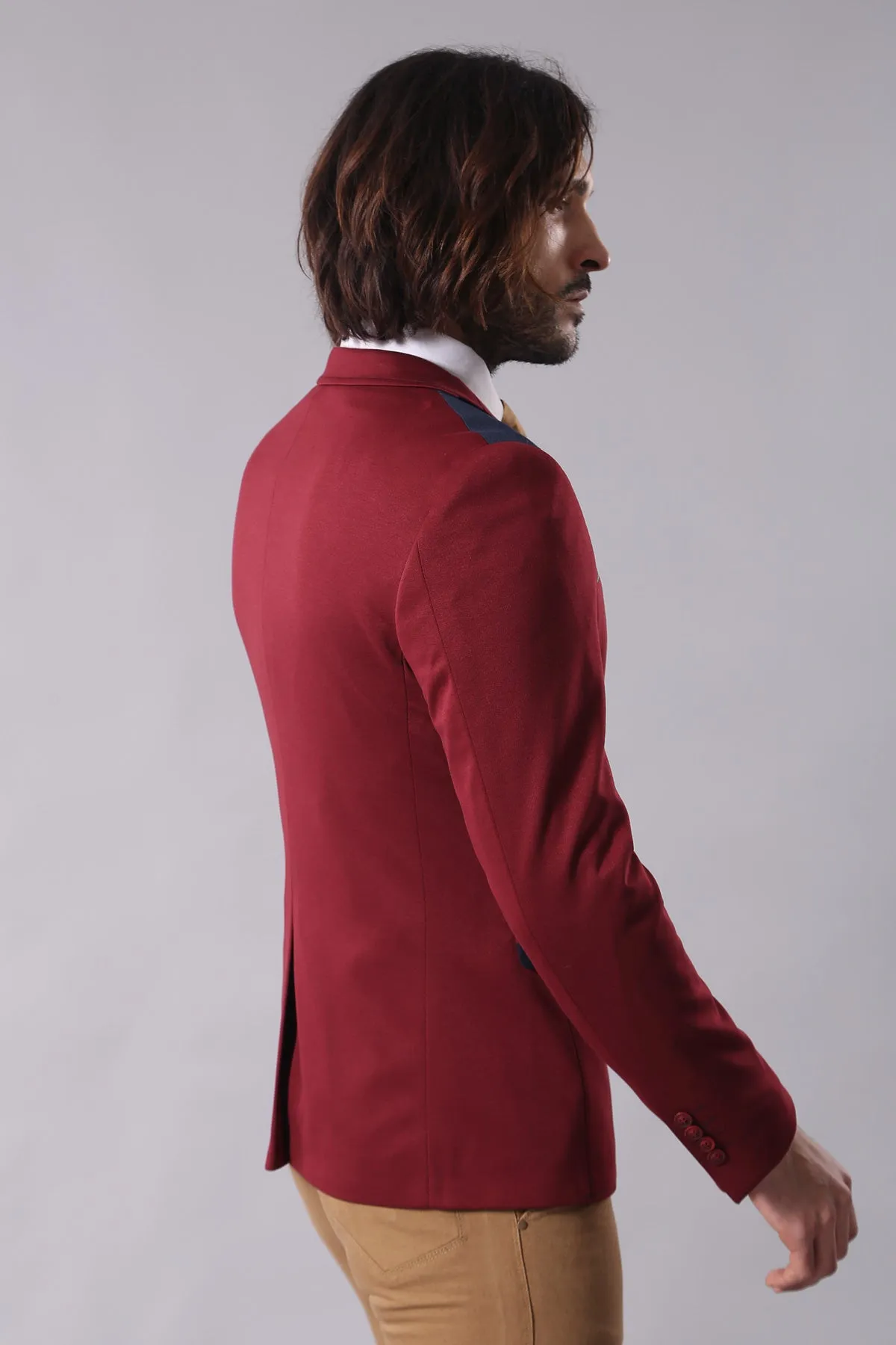 Collar Embroidery Combed Burgundy Men Jacket - Wessi sold by Wessi product image thumbnail 3