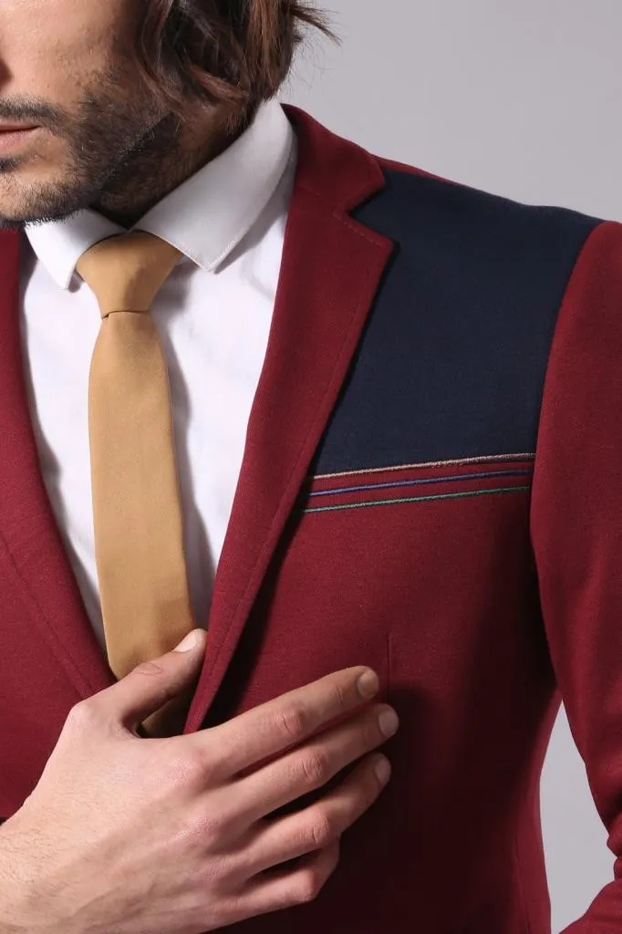 Collar Embroidery Combed Burgundy Men Jacket - Wessi sold by Wessi product image thumbnail 2
