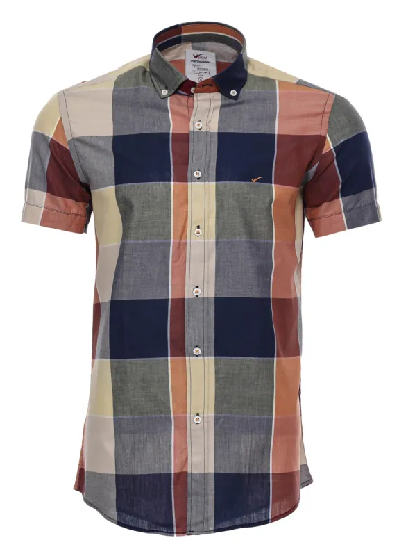 Checked Cotton Slim-Fit Navy Blue Men Shirt - Wessi sold by Wessi