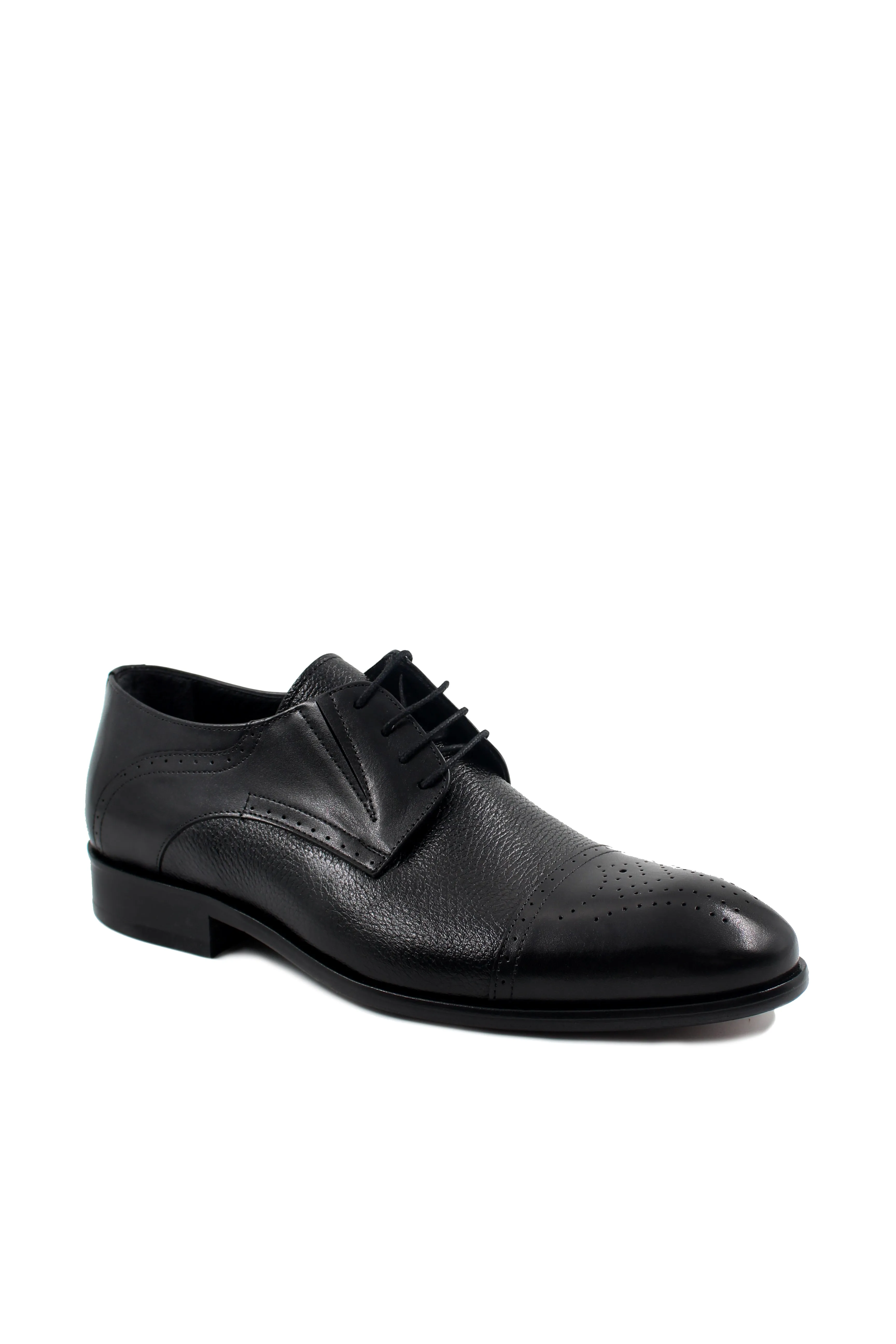 Men's Black Leather Oxford Shoes with Perforated Cap-Toe - Wessi sold by Wessi product image thumbnail 4