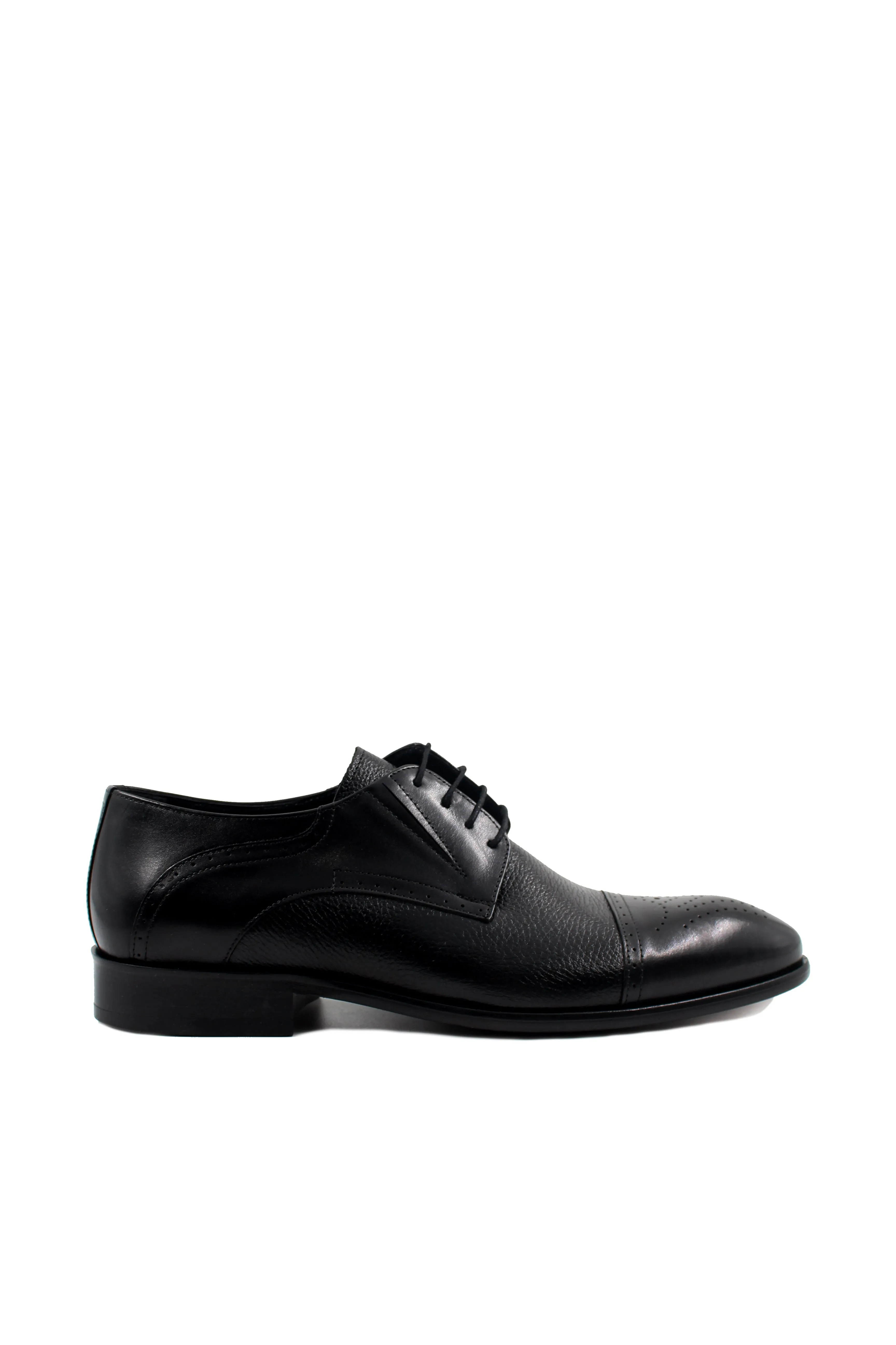 Men's Black Leather Oxford Shoes with Perforated Cap-Toe - Wessi sold by Wessi product image thumbnail 2
