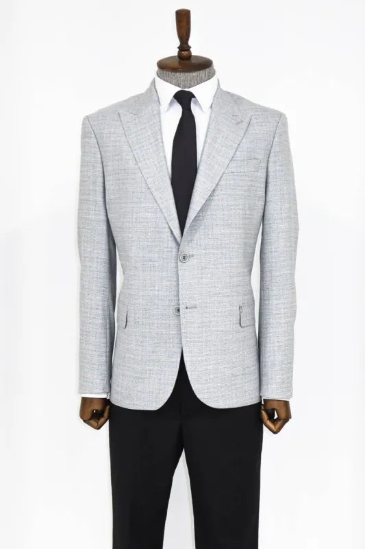 Patterned Wide Lapel Grey Men Blazer and Trousers Combination - Wessi sold by Wessi