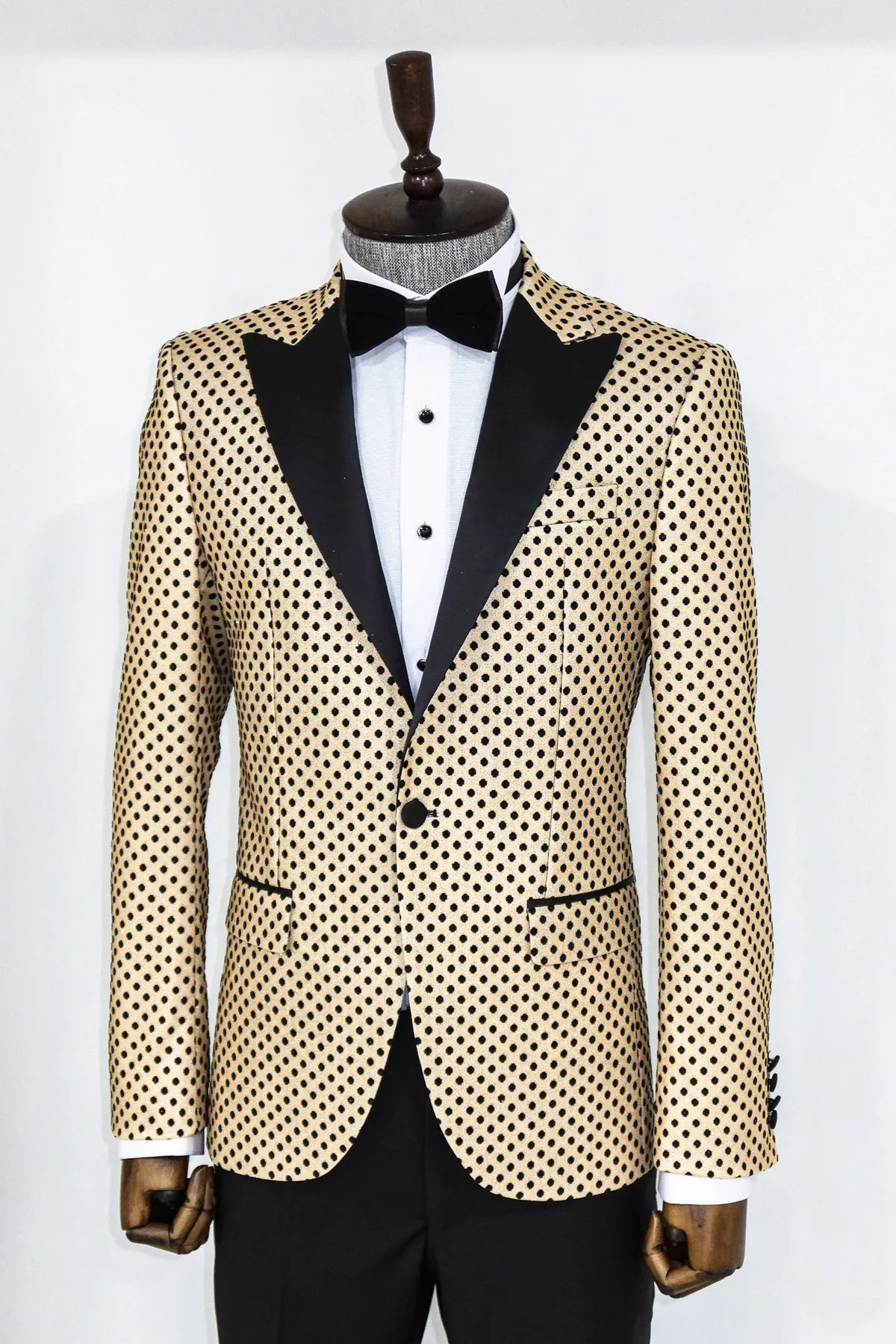 Sequin Dot Patterned Cream Men Prom Blazer and Trousers Combination Suit- Wessi sold by Wessi product image thumbnail 3