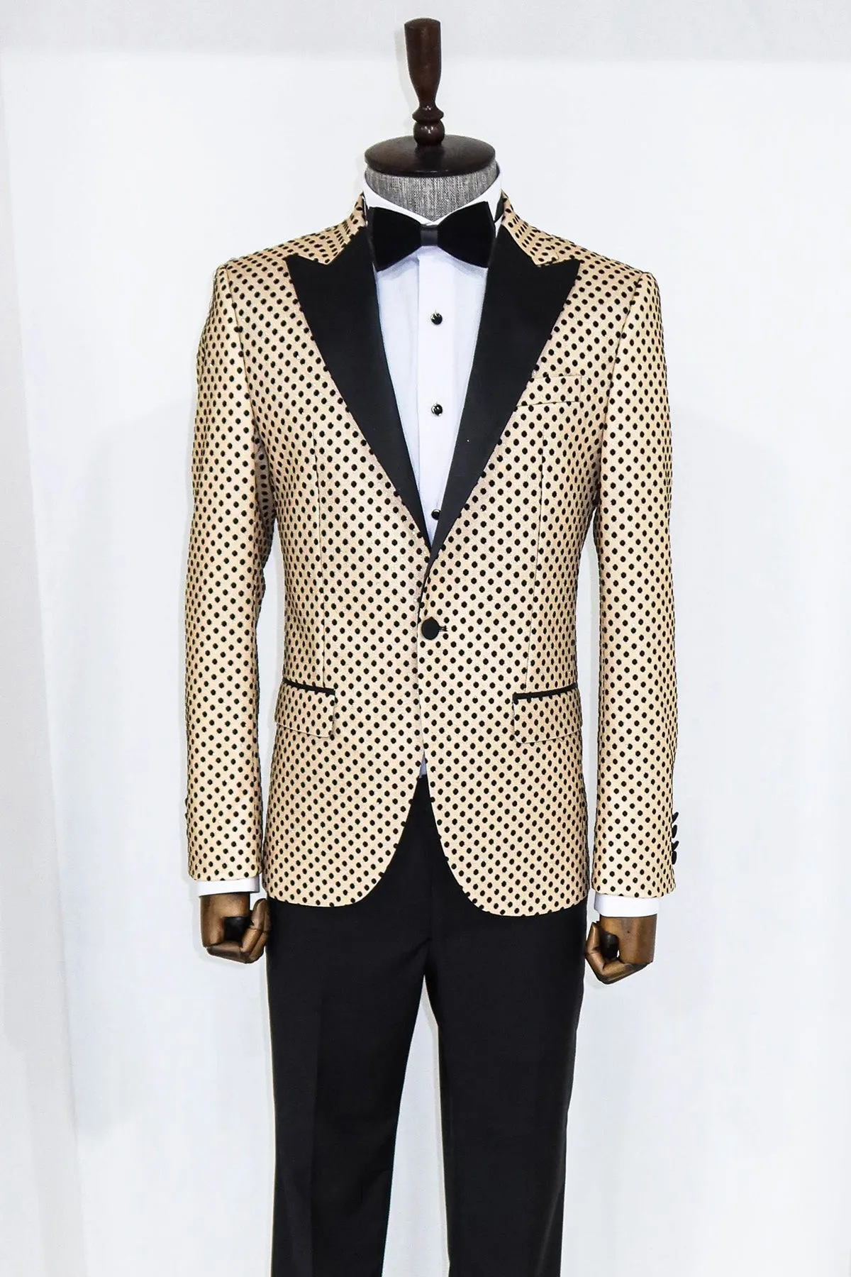 Sequin Dot Patterned Cream Men Prom Blazer and Trousers Combination Suit- Wessi sold by Wessi
